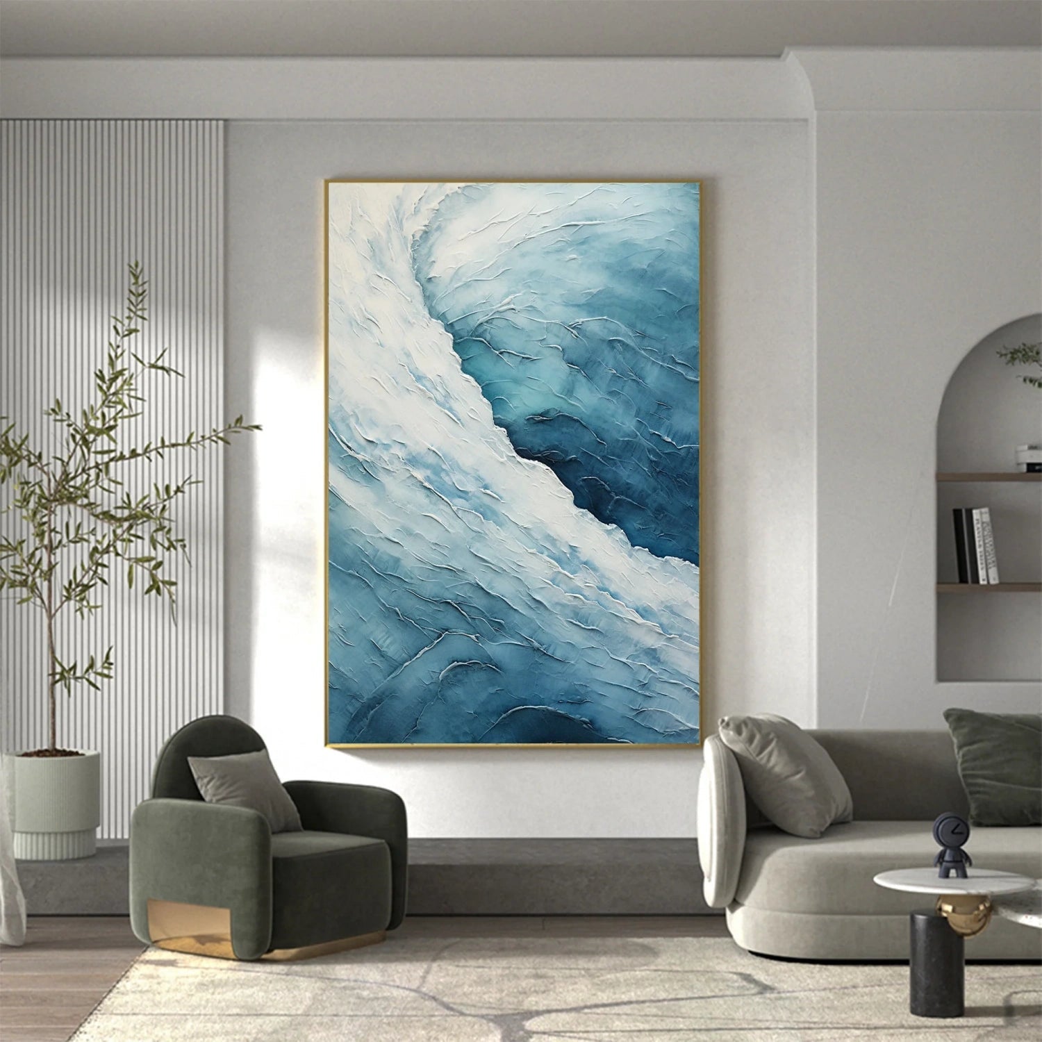 Modern Blue Wave Textured Abstract Oil Painting - Ocean Art # JJ119