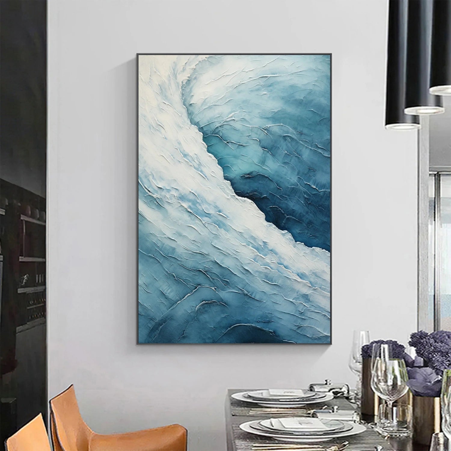 Modern Blue Wave Textured Abstract Oil Painting - Ocean Art # JJ119