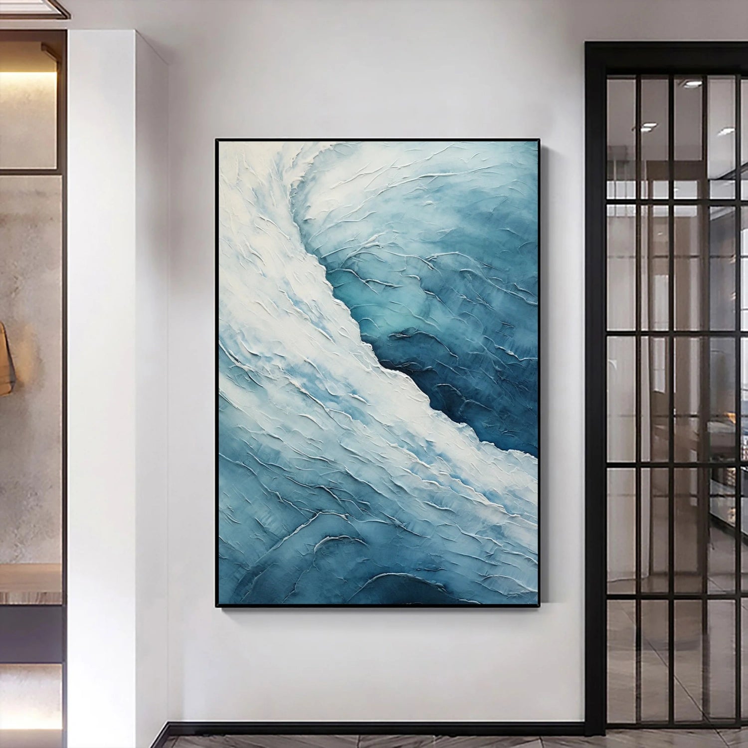 Modern Blue Wave Textured Abstract Oil Painting - Ocean Art # JJ119