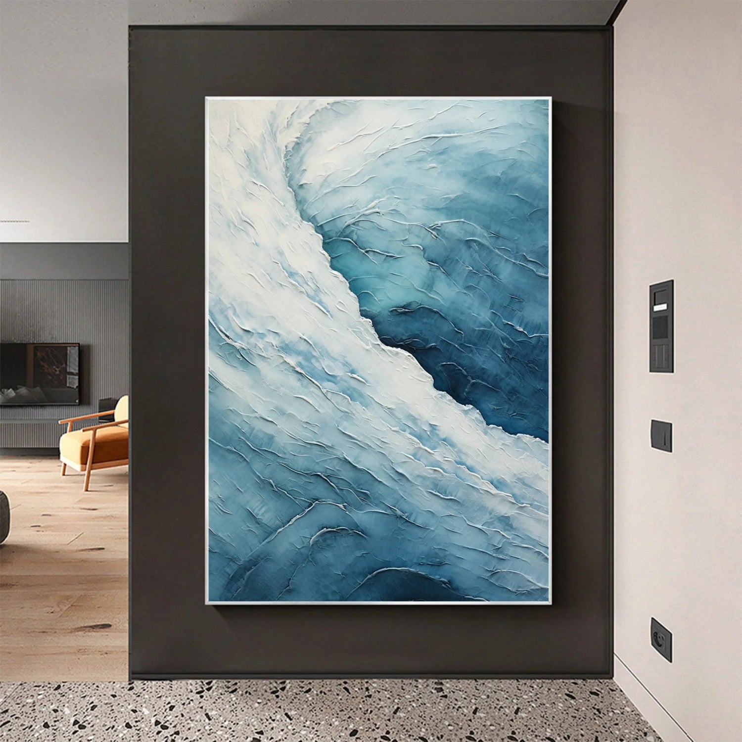 Modern Blue Wave Textured Abstract Oil Painting - Ocean Art # JJ119