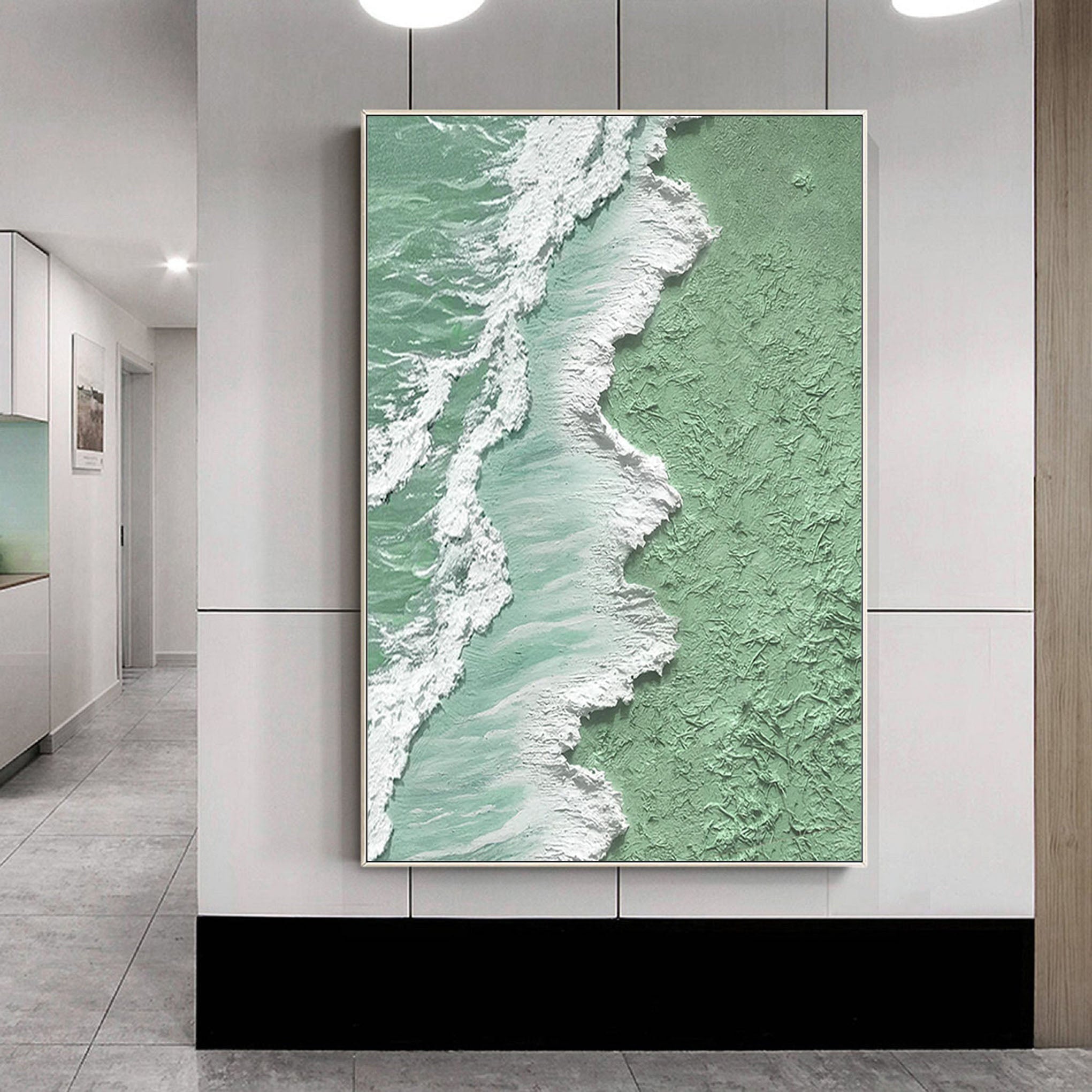 Textured Green Ocean Wave Art | Vertical 3D Coastal Canvas #ZZ 056