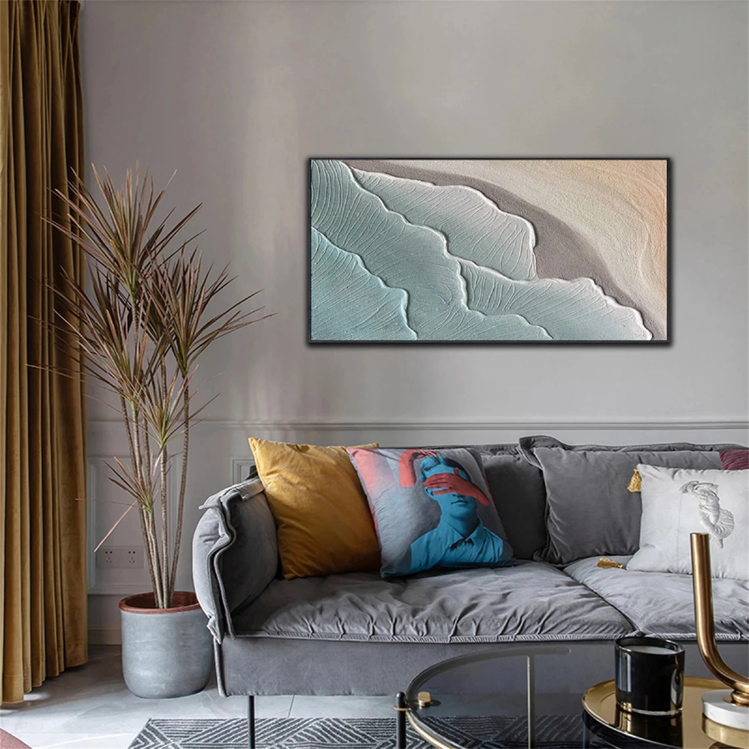 Textured Ocean Waves Abstract Wall Art Home Decor #JJ 250