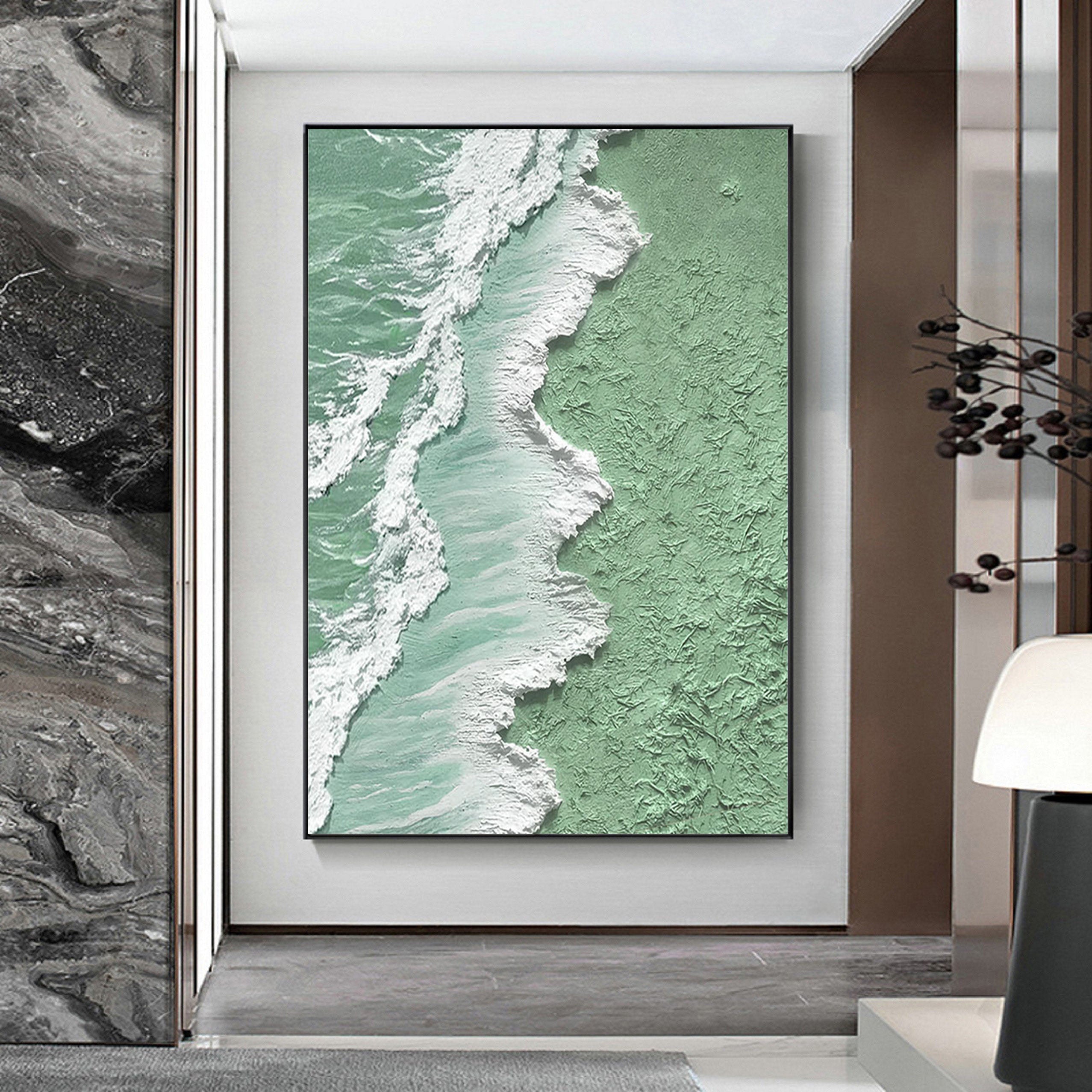 Textured Green Ocean Wave Art | Vertical 3D Coastal Canvas #ZZ 056