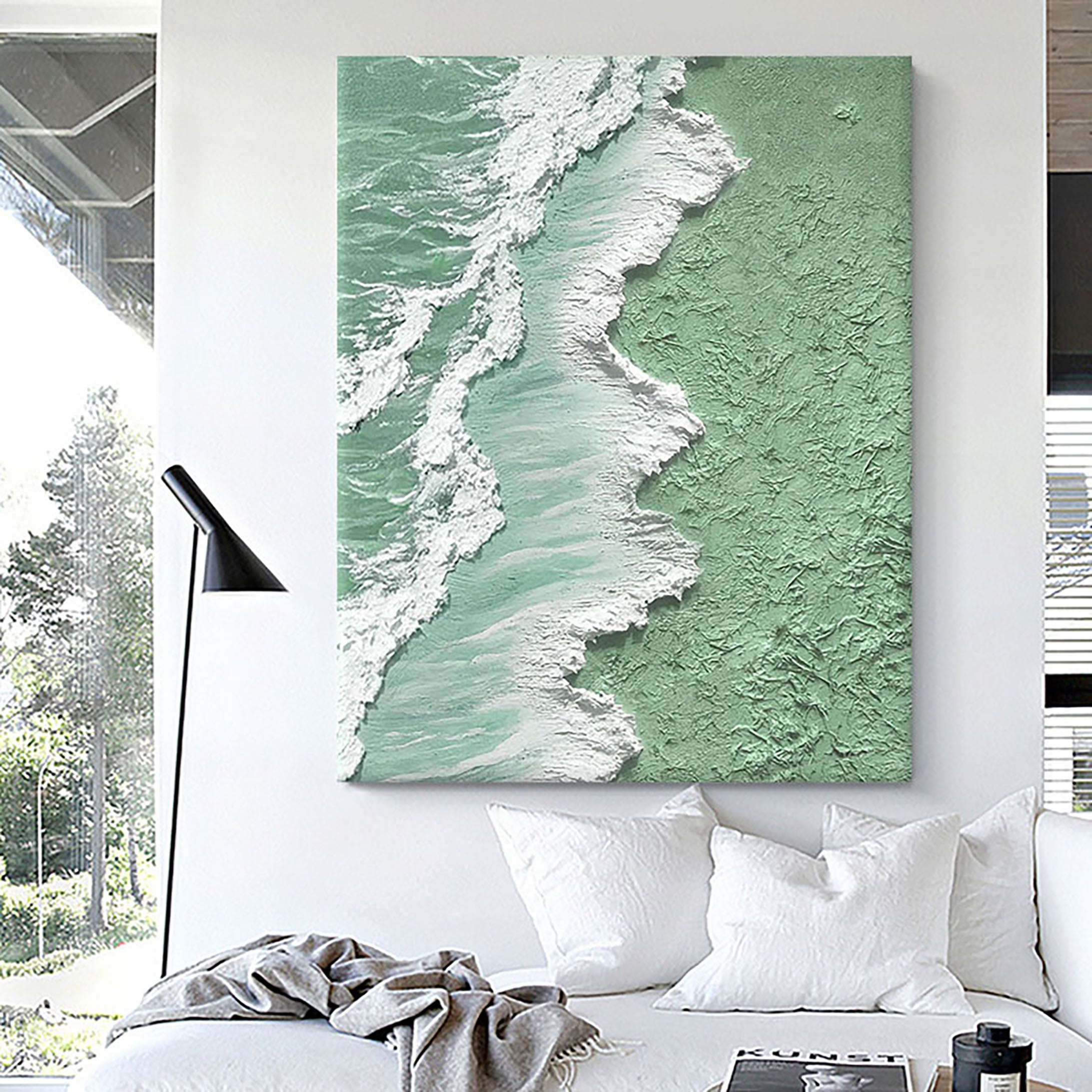 Textured Green Ocean Wave Art | Vertical 3D Coastal Canvas #ZZ 056