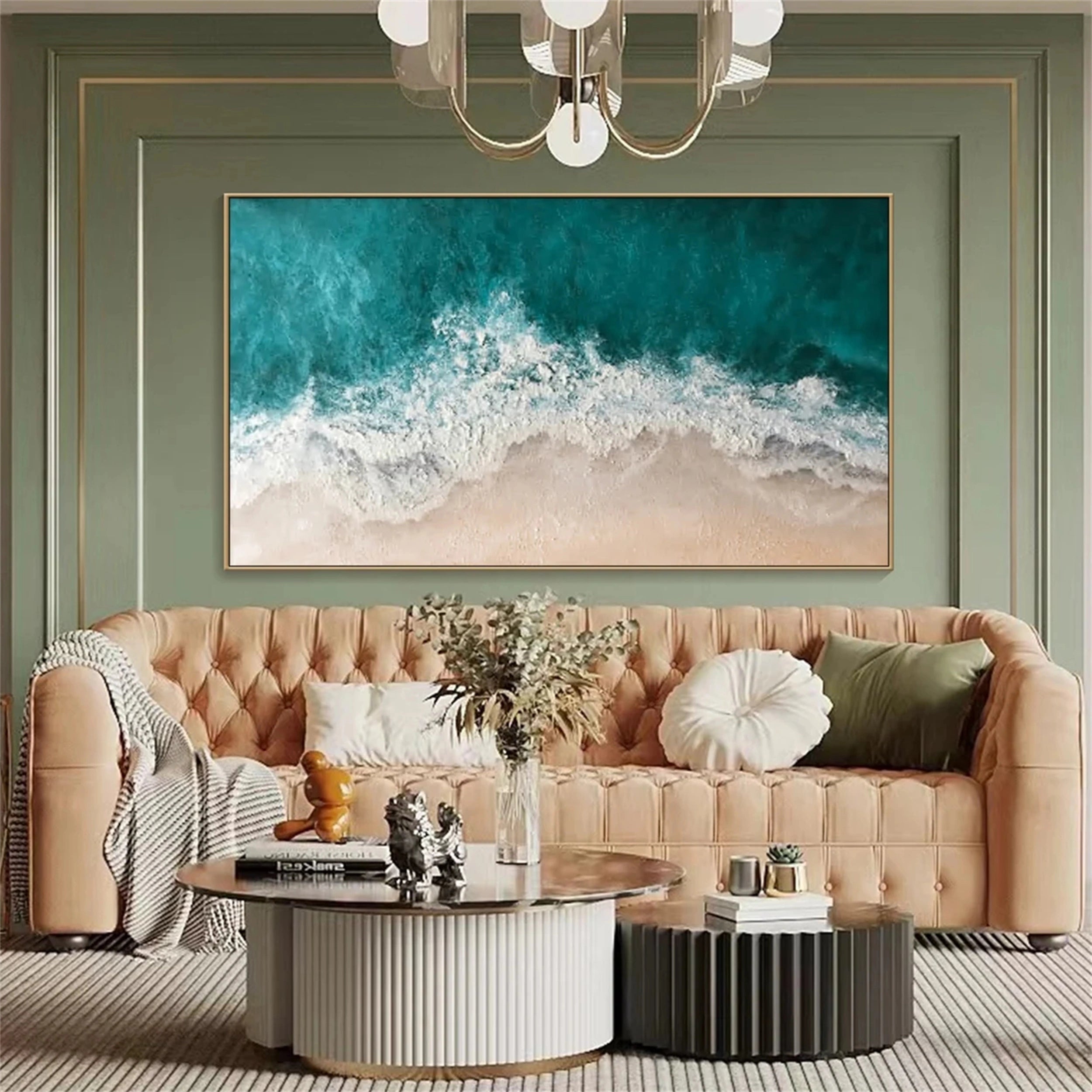 Handmade 3D Textured Blue Ocean Painting Wall Art Home Decor #JJ 252