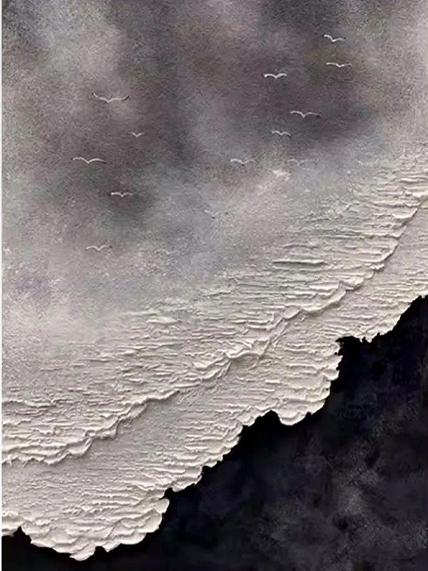 Original Black and White Wave Painting | Textured Abstract Ocean Art #TC 190