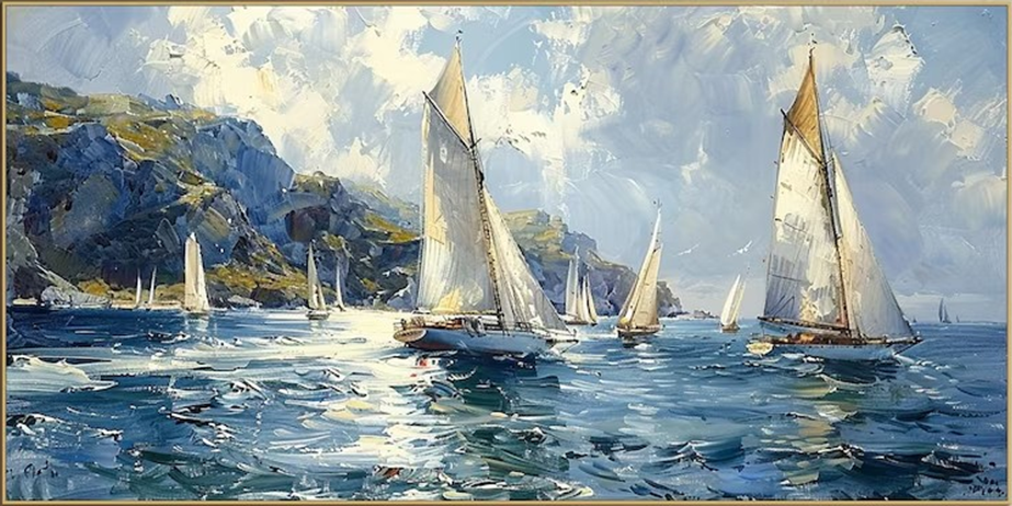 Textured Sailboat Oil Painting - Handmade Seascape Art #TC 098