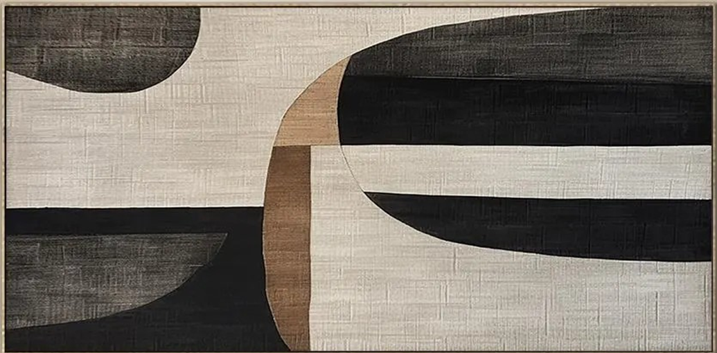 Geometric Abstract Art - Black White Beige Wall Painting #TC 055