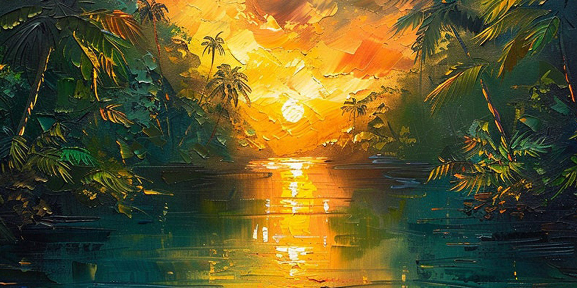 Modern Impressionist Sunset Art | Textured Tropical Paradise Oil Painting #TB 090