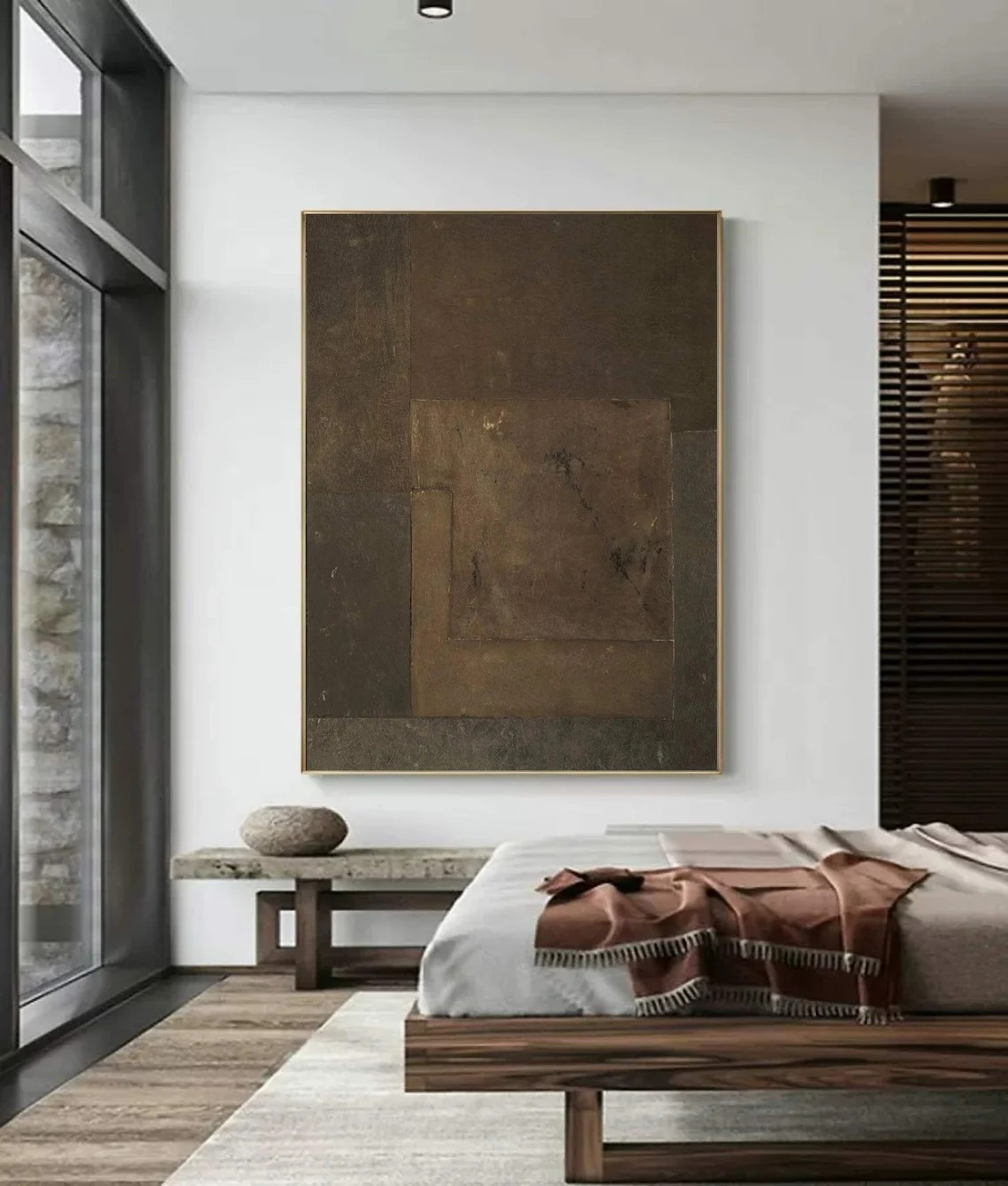 Contemporary Brown Abstract Oil Painting with Layered Texture Canvas #TC 038