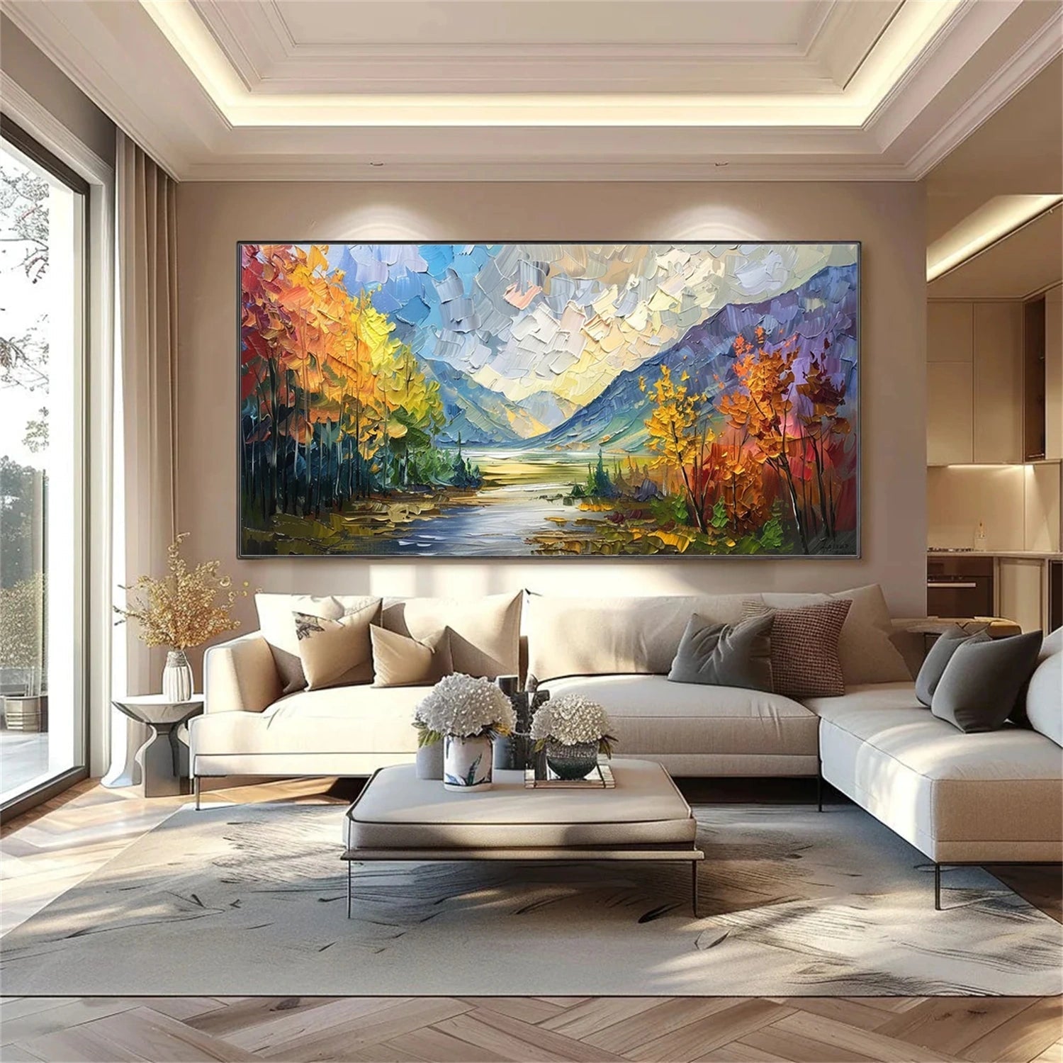Living Room Wall Decor Mountain View | Colorful Oil Painting #JJ 318