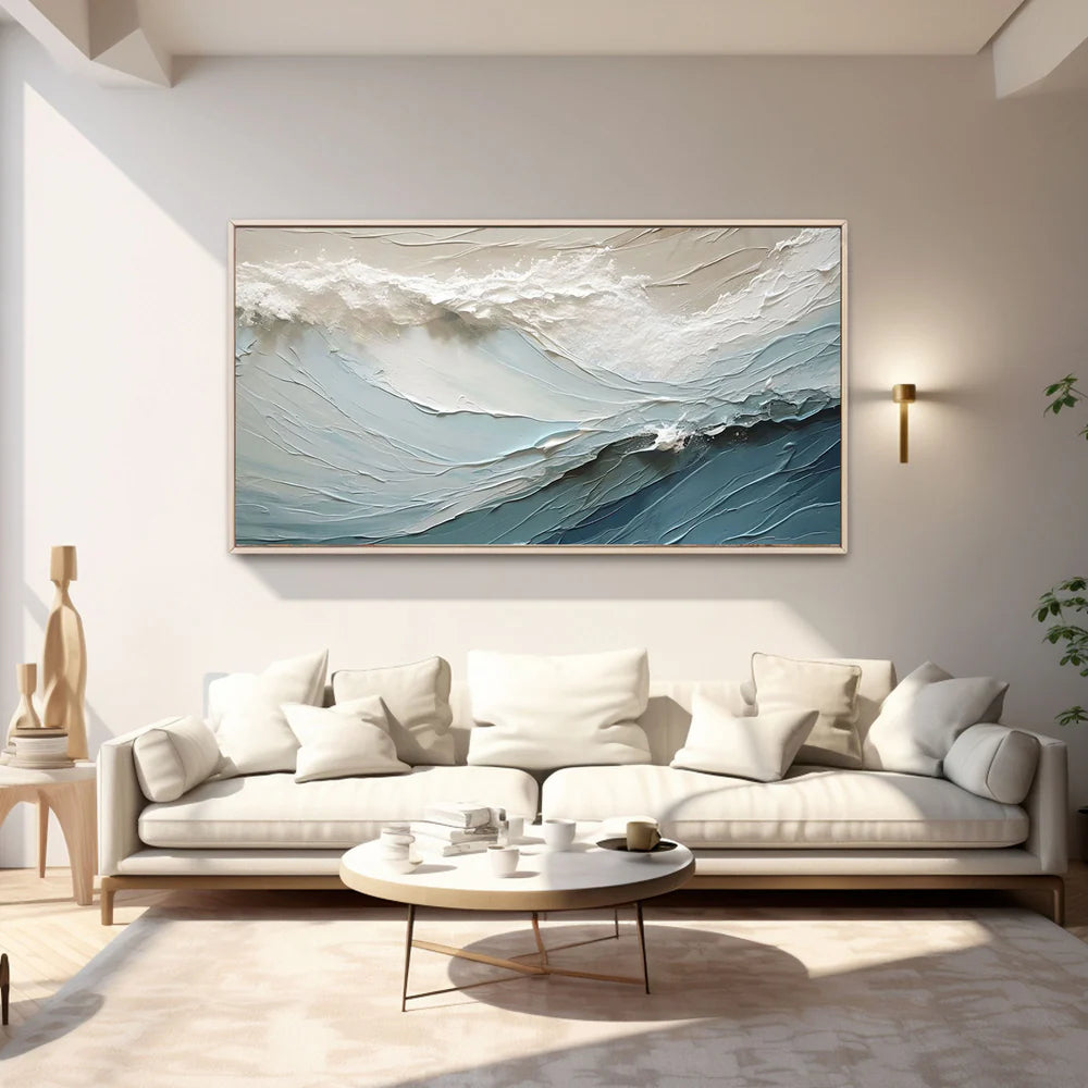Large Textured Waves Artwork: Modern Abstract Seascape #ZZ 036