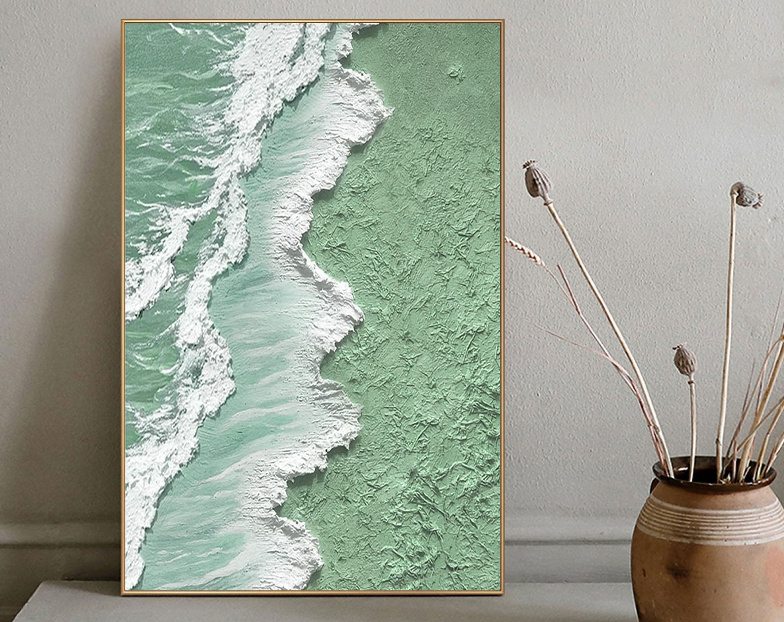 Textured Green Ocean Wave Art | Vertical 3D Coastal Canvas #ZZ 056