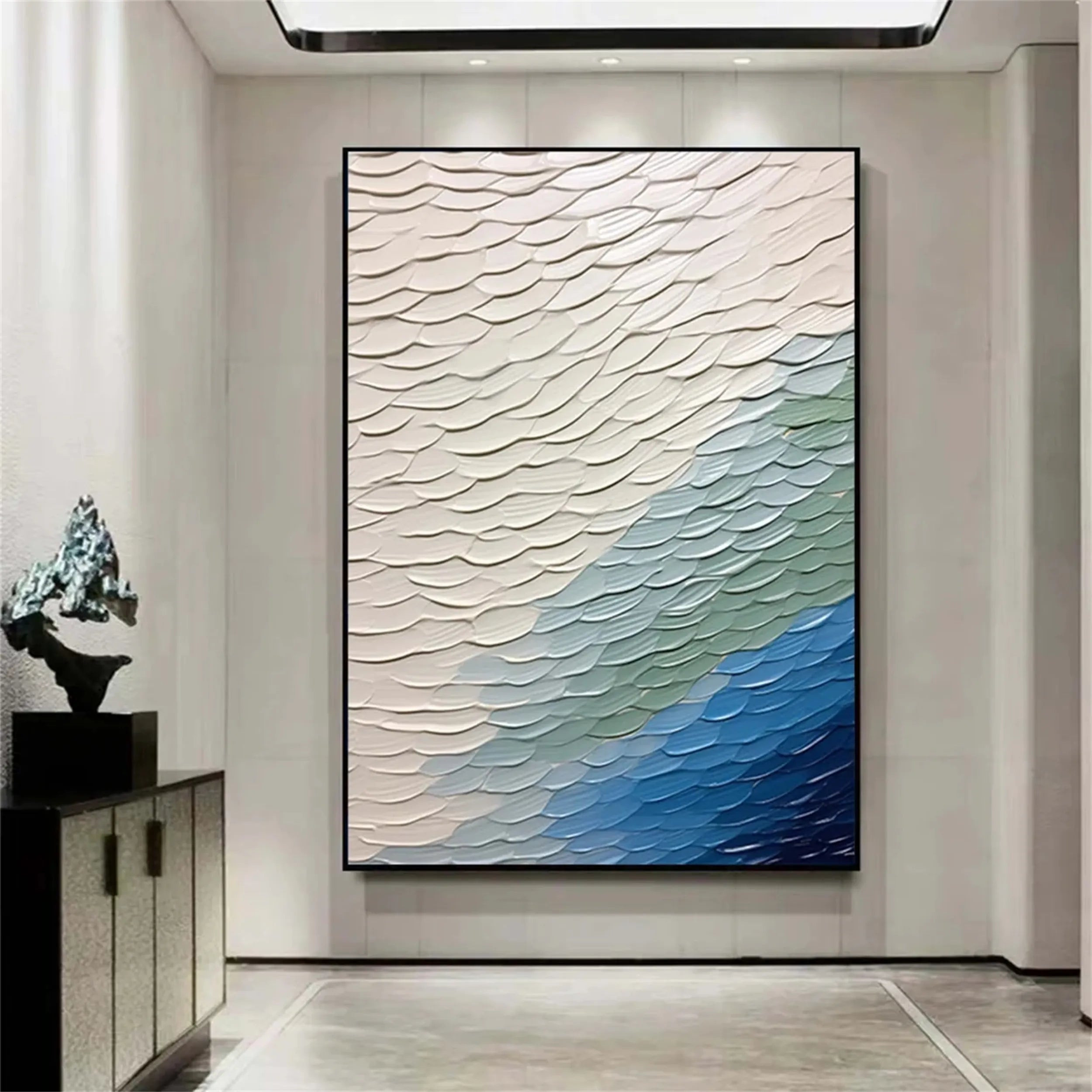 Unique White Blue Green Textured Abstract - Modern Serene Art Gift #JJ 128