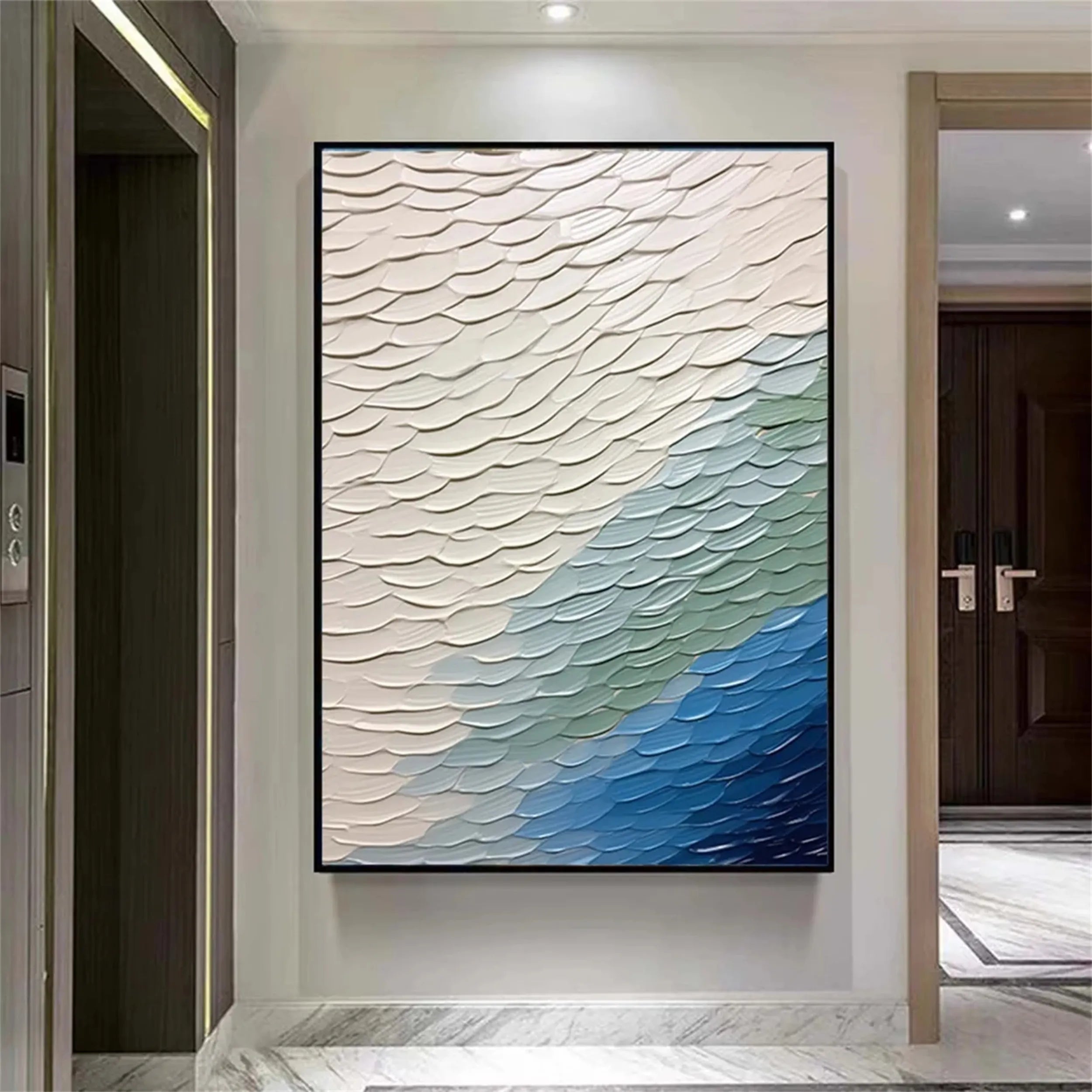 Unique White Blue Green Textured Abstract - Modern Serene Art Gift #JJ 128