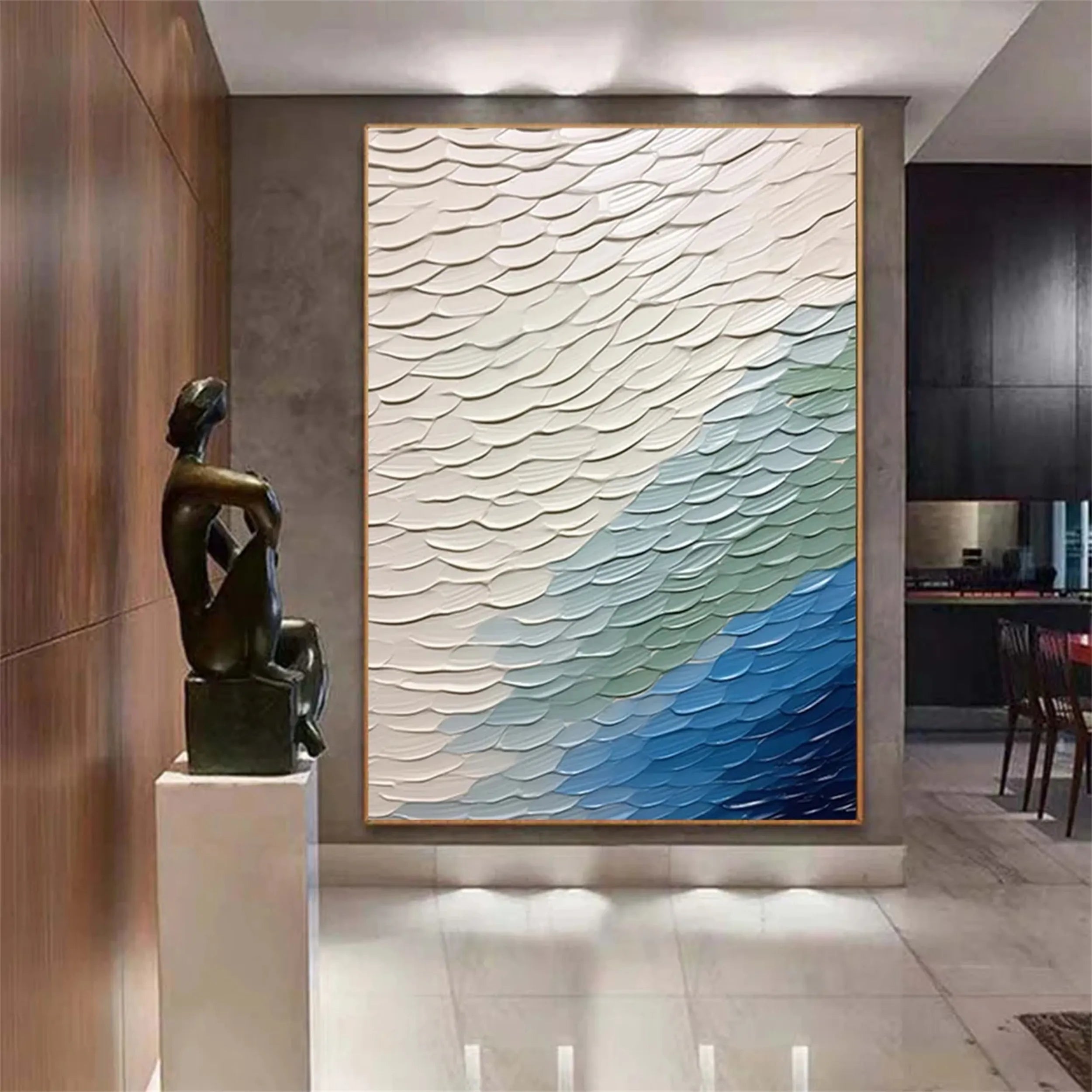 Unique White Blue Green Textured Abstract - Modern Serene Art Gift #JJ 128
