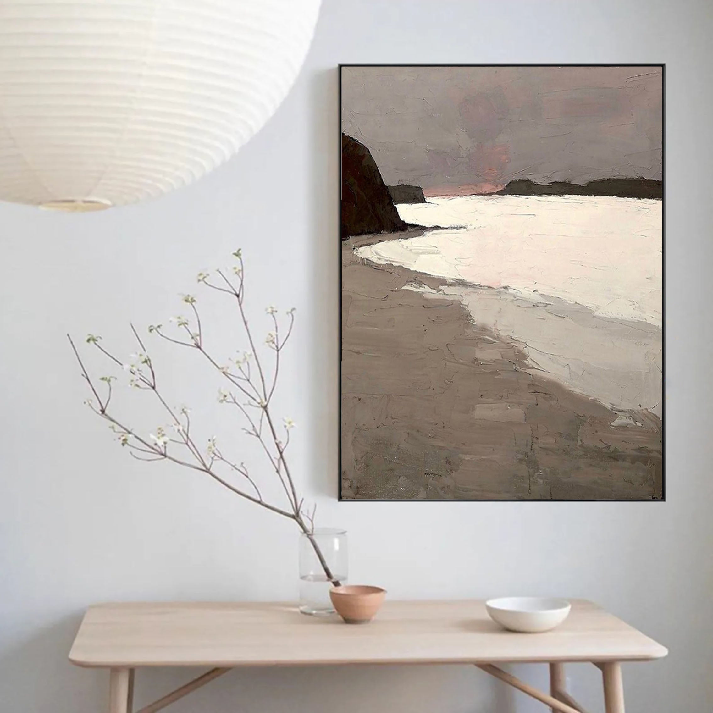 Grey Brown White Abstract Coast Oil Painting - Modern Serene Art #JJ 152
