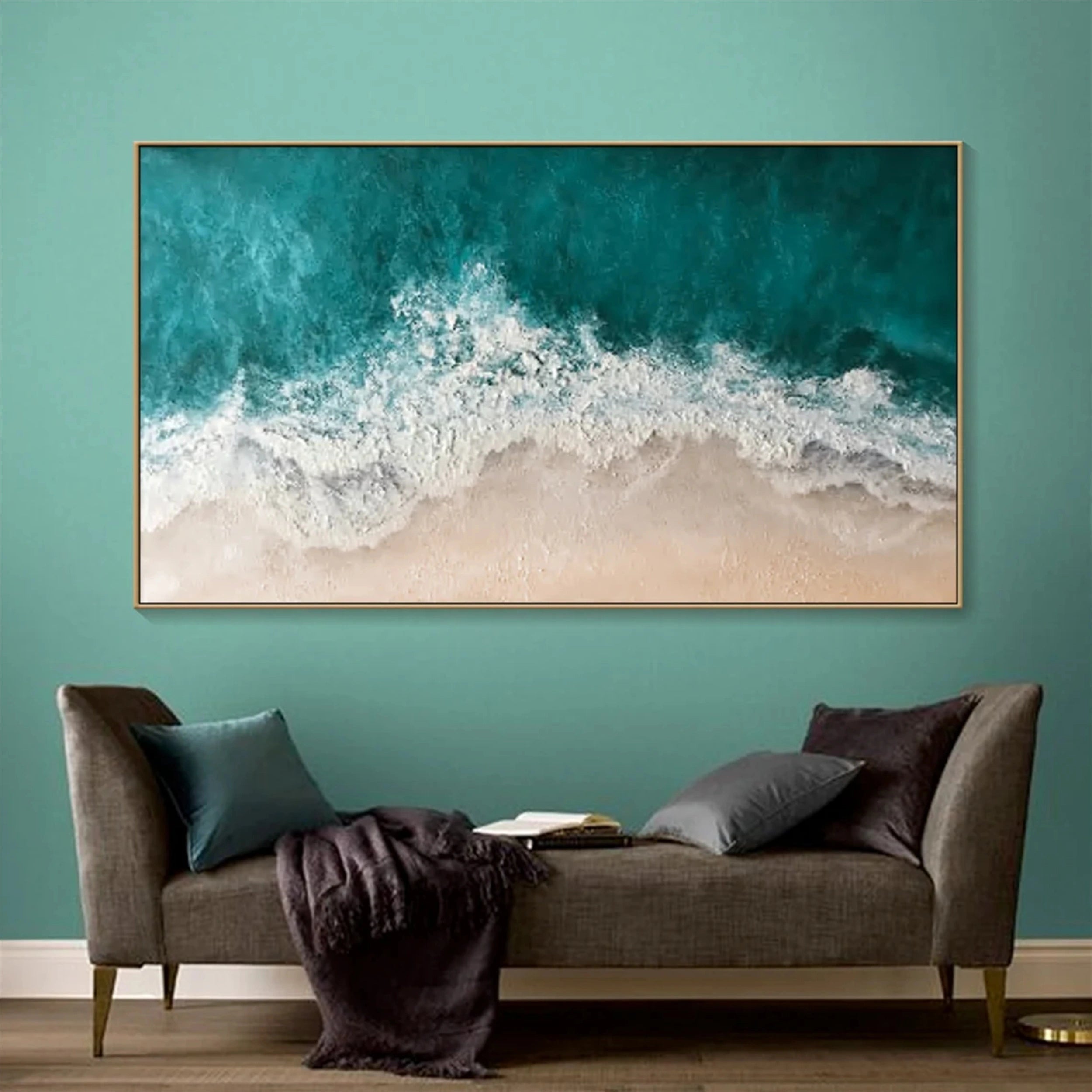 Handmade 3D Textured Blue Ocean Painting Wall Art Home Decor #JJ 252