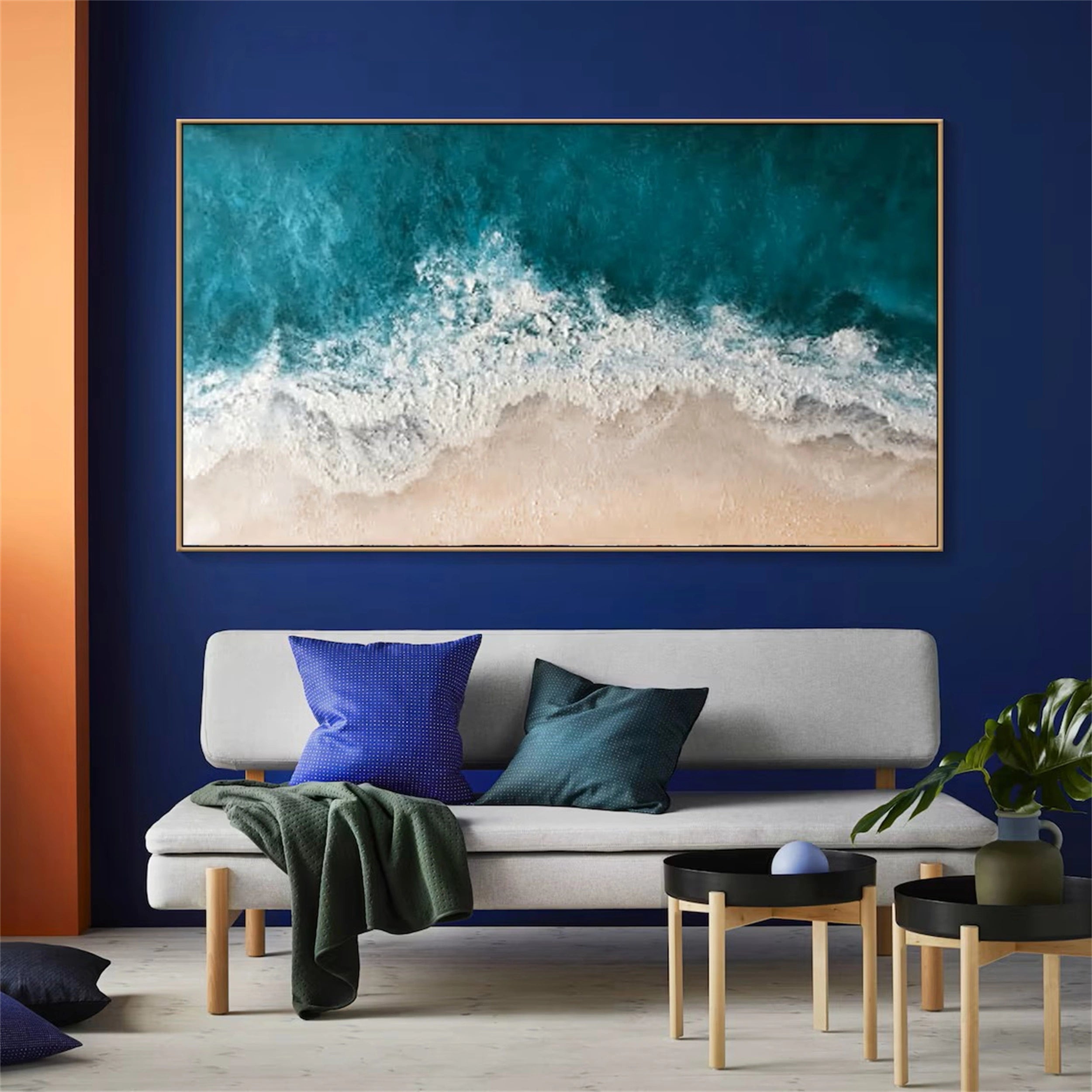 Handmade 3D Textured Blue Ocean Painting Wall Art Home Decor #JJ 252
