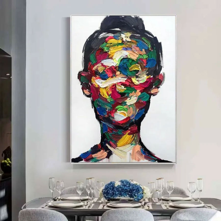 Colorful Abstract Portrait Wall Art | Large Vertical Textured Painting #ZZ 205