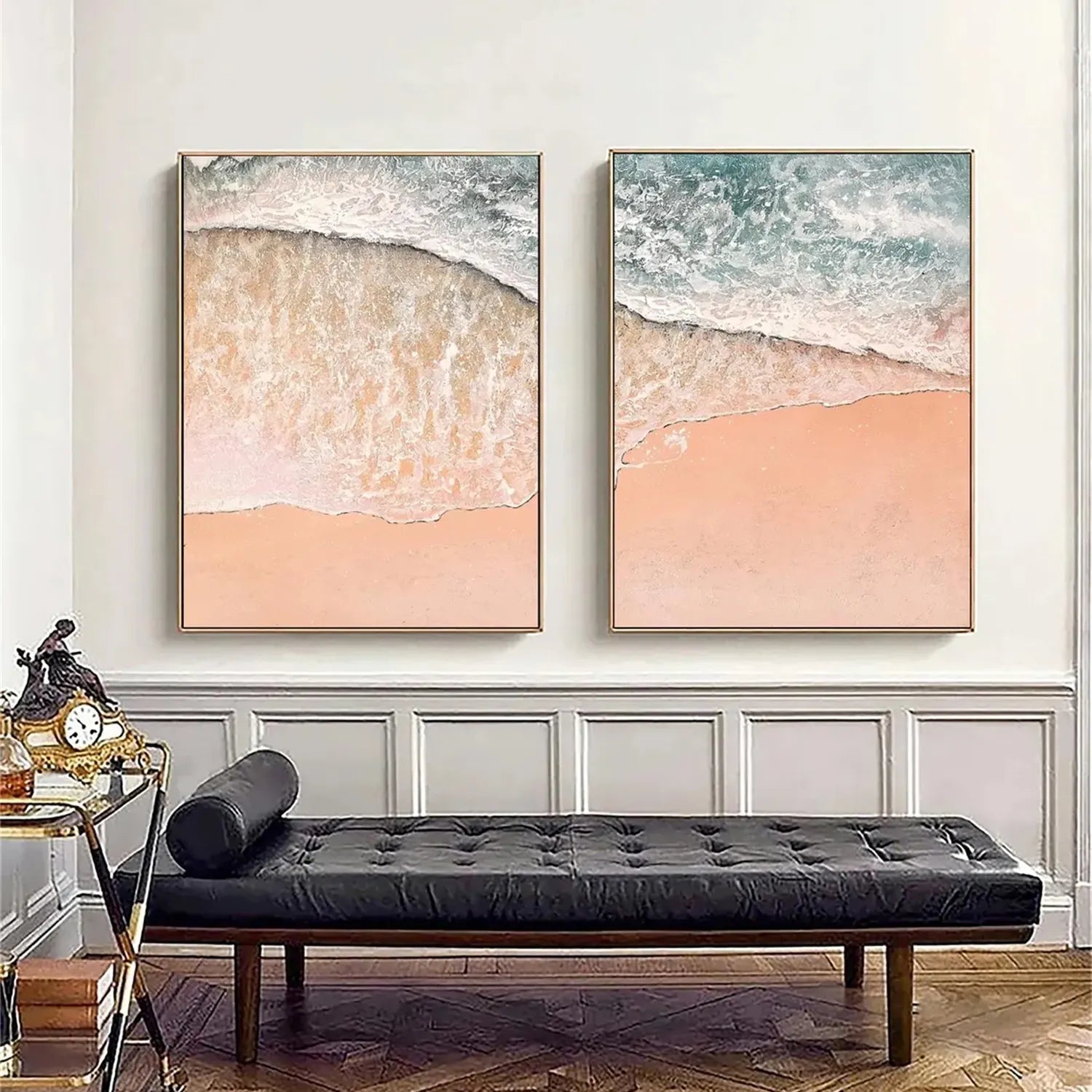 Handmade Pink Beach Art - Pale Blue Ocean View Wall Decor #JJ 197