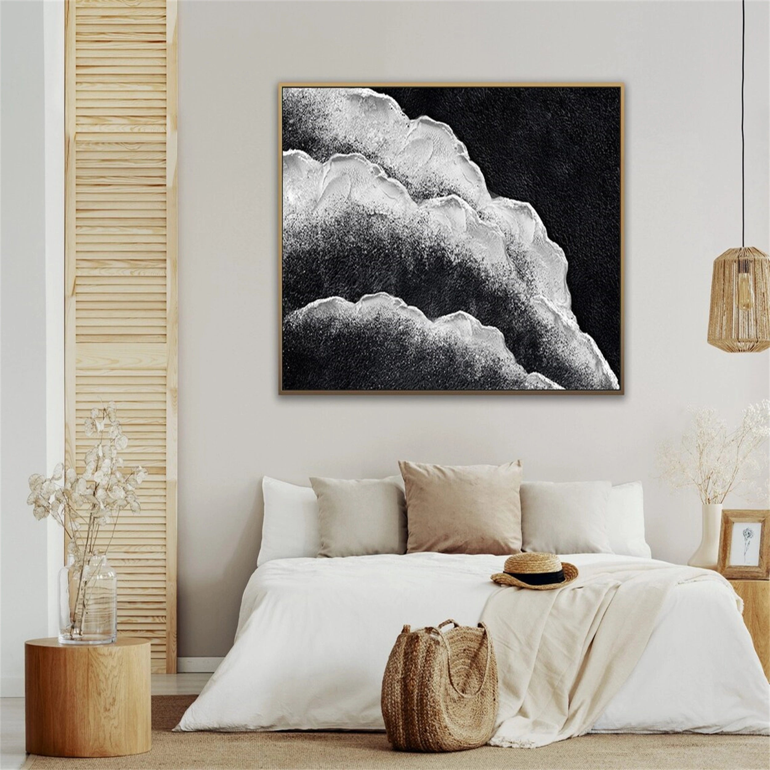 Large Coastal Wall Art- Black and White Artwork Framed #JJ 280