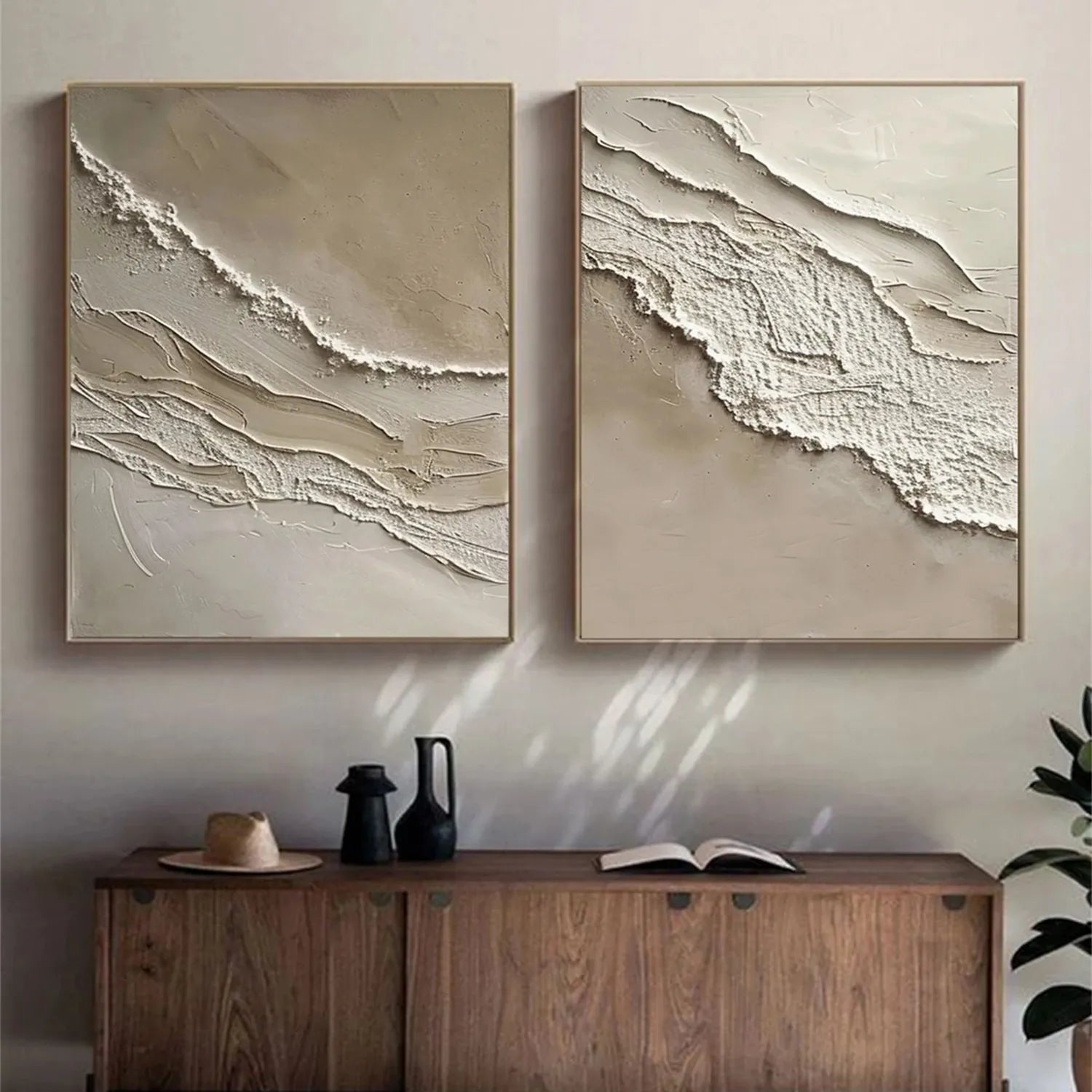 Textured Beach Diptych: Abstract Coastal Wall Art Set of 2 #ZZ 050