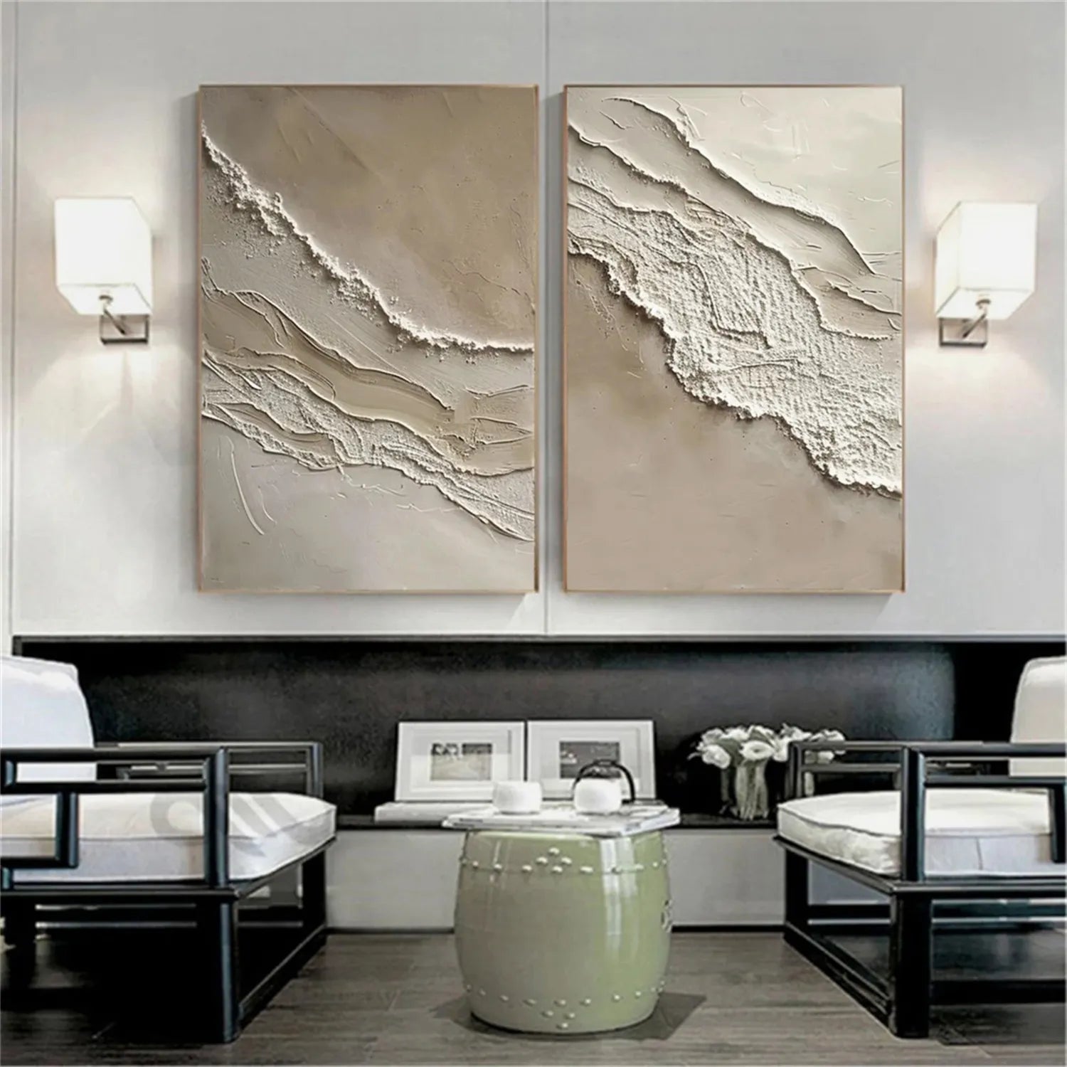 Textured Beach Diptych: Abstract Coastal Wall Art Set of 2 #ZZ 050