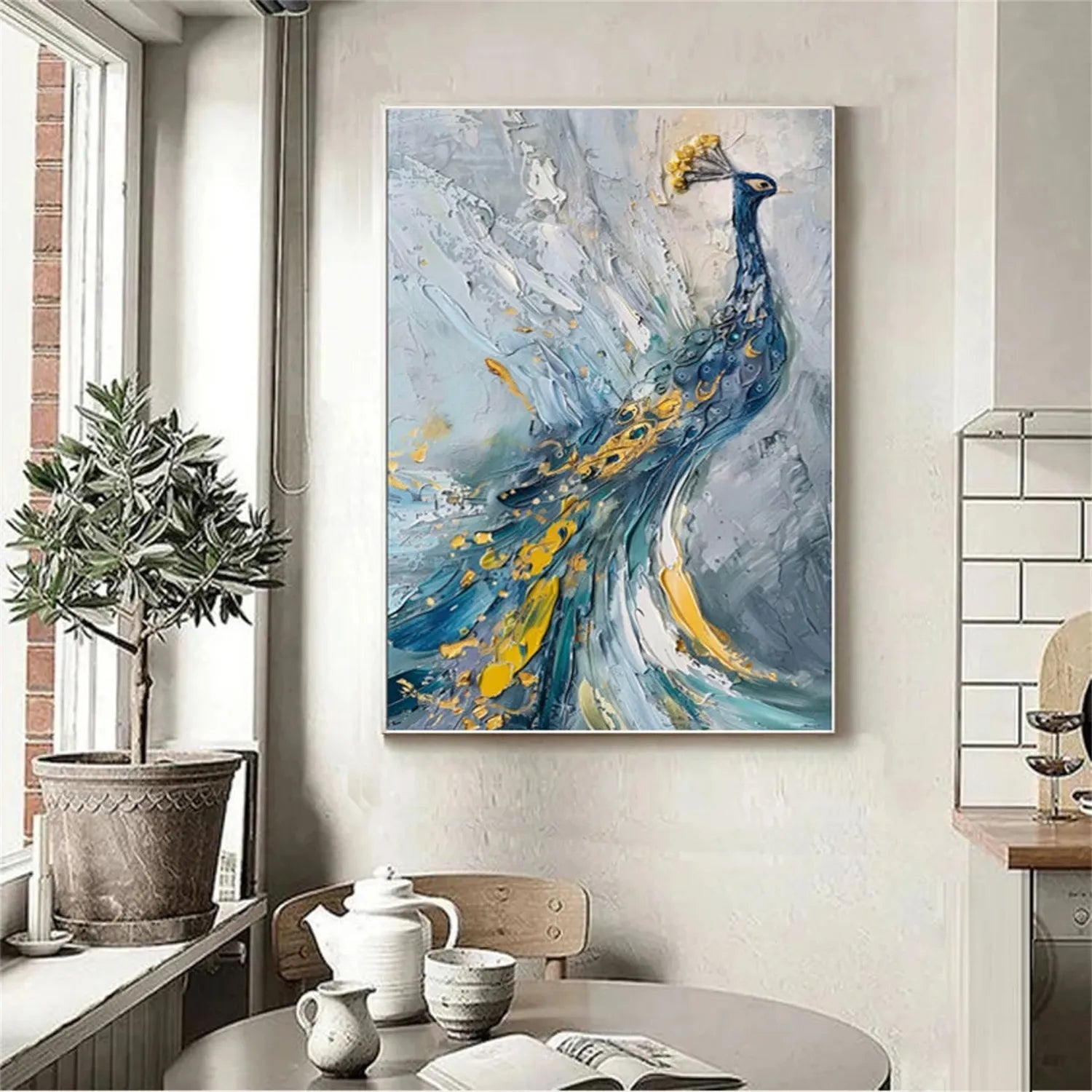 Abstract Peacock Wall Art | Large Textured Bird Painting #ZZ 206