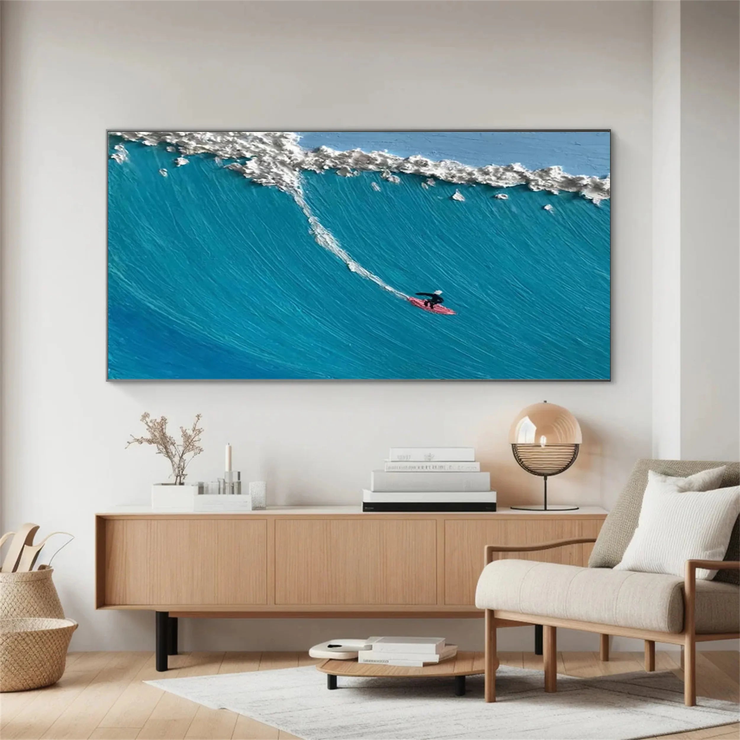 Blue Surfing Textured Abstract Oil Painting - Sport Art for Wall Decor #JJ 185