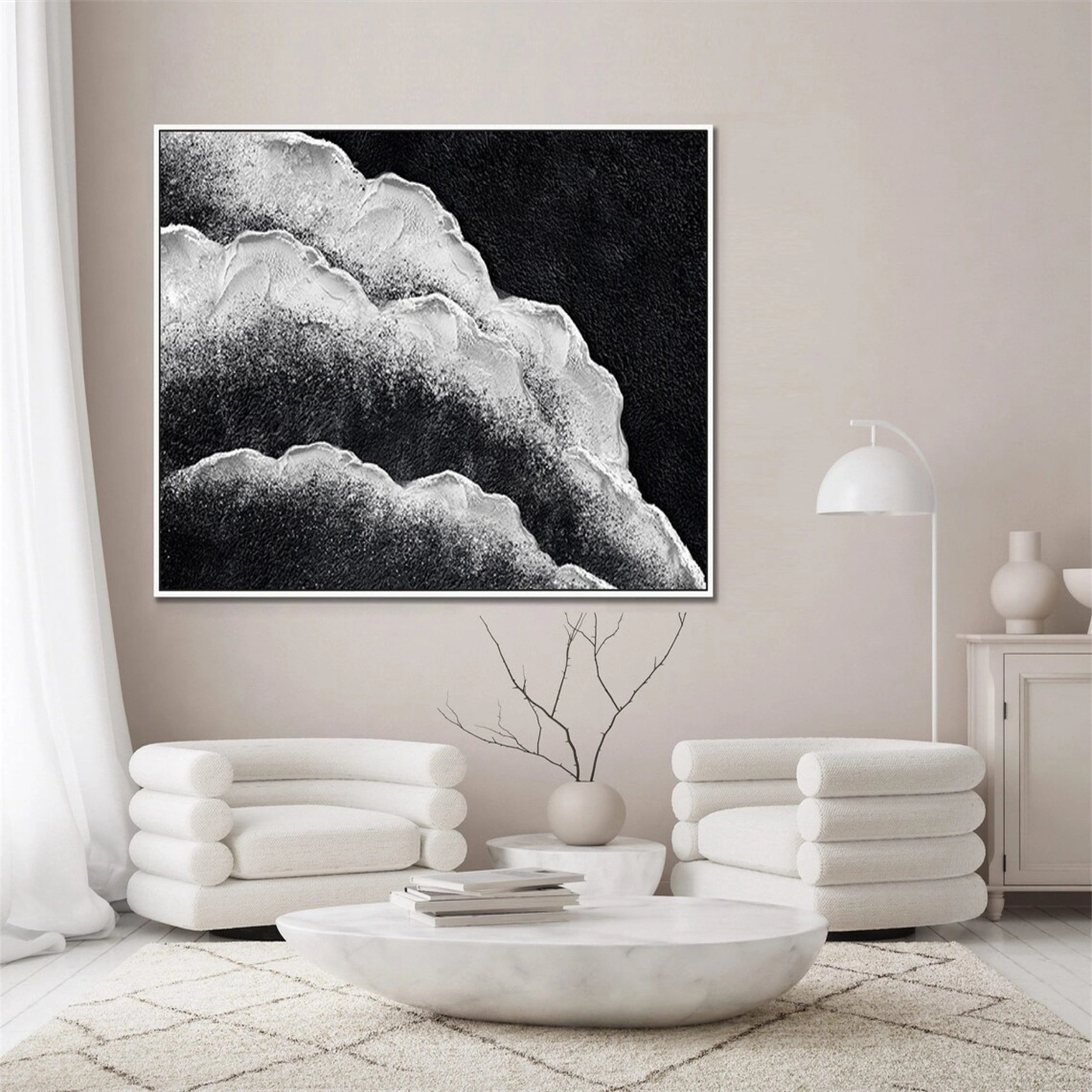 Large Coastal Wall Art- Black and White Artwork Framed #JJ 280