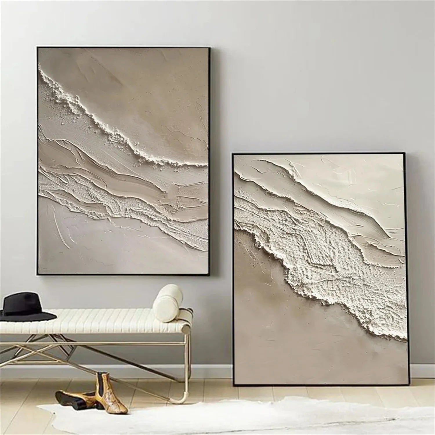 Textured Beach Diptych: Abstract Coastal Wall Art Set of 2 #ZZ 050