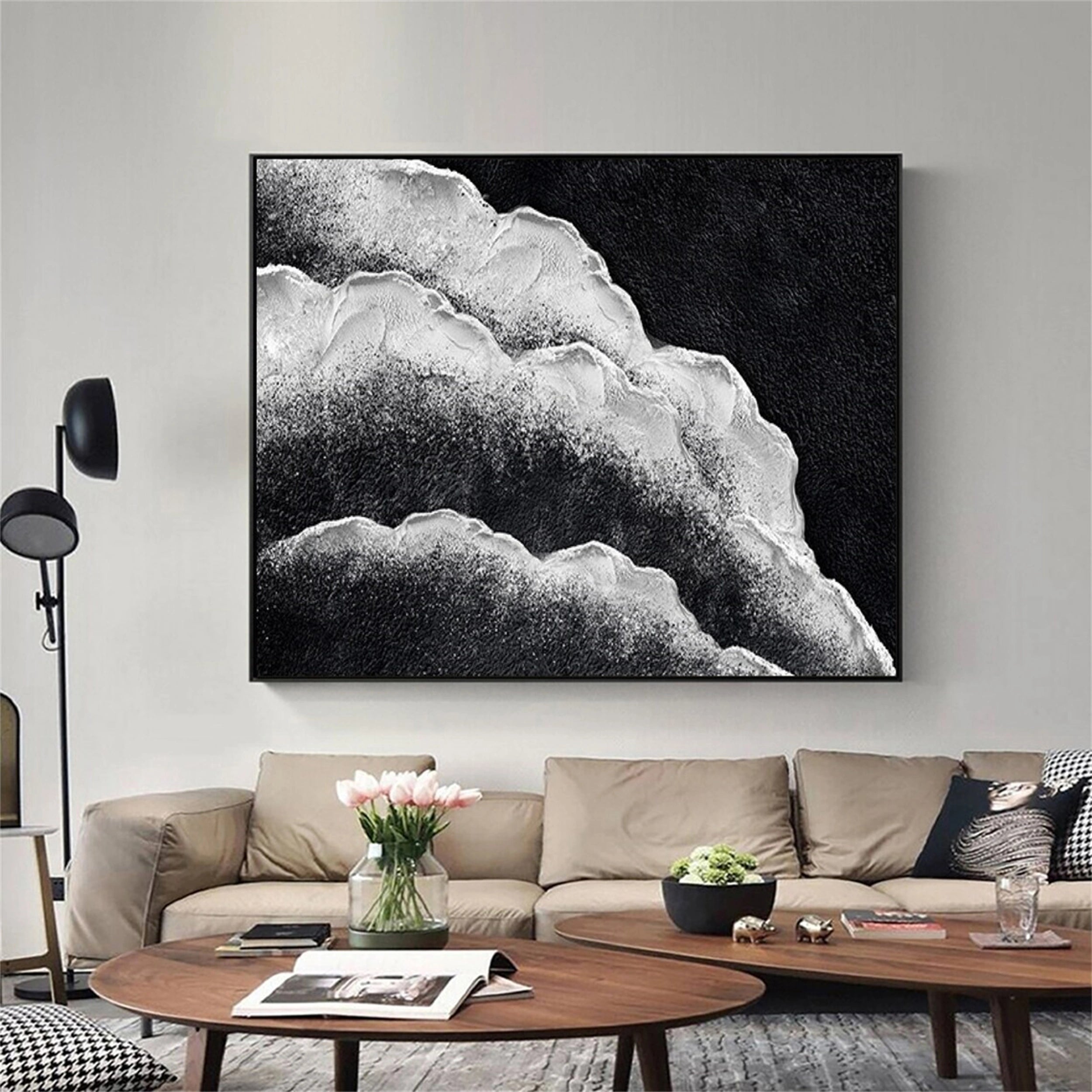 Large Coastal Wall Art- Black and White Artwork Framed #JJ 280