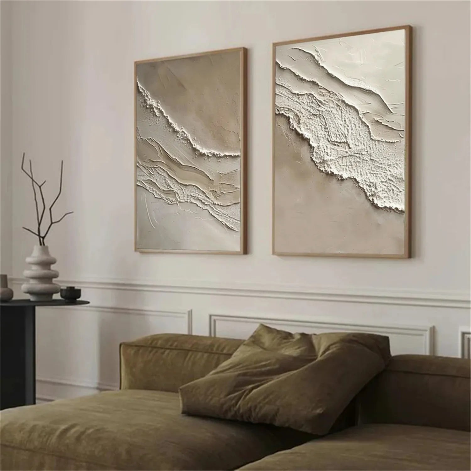 Textured Beach Diptych: Abstract Coastal Wall Art Set of 2 #ZZ 050