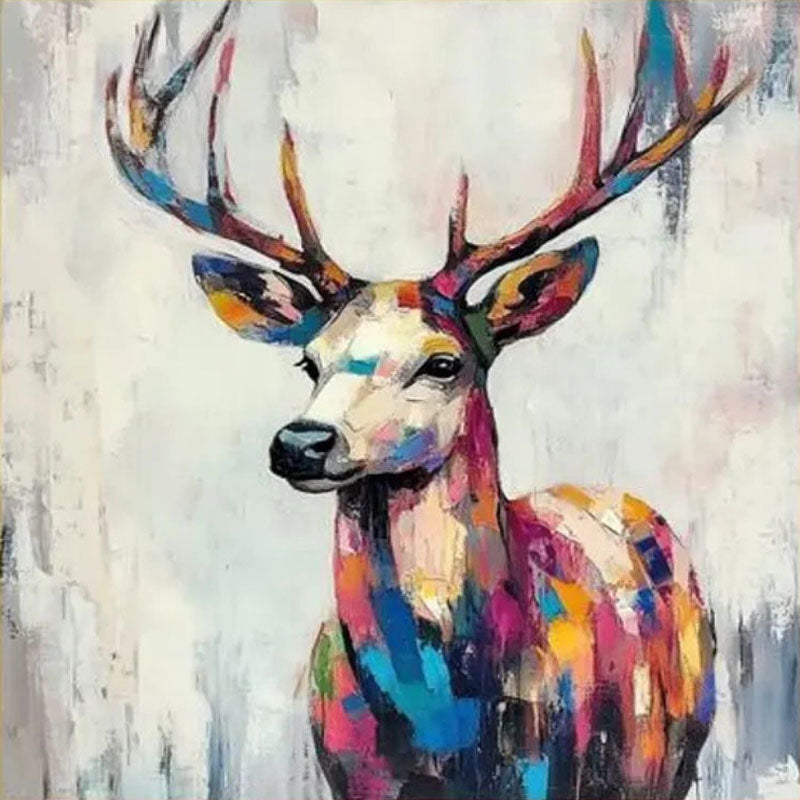 Colorful Stag Wall Art | Large Square Abstract Deer Painting #ZZ 213