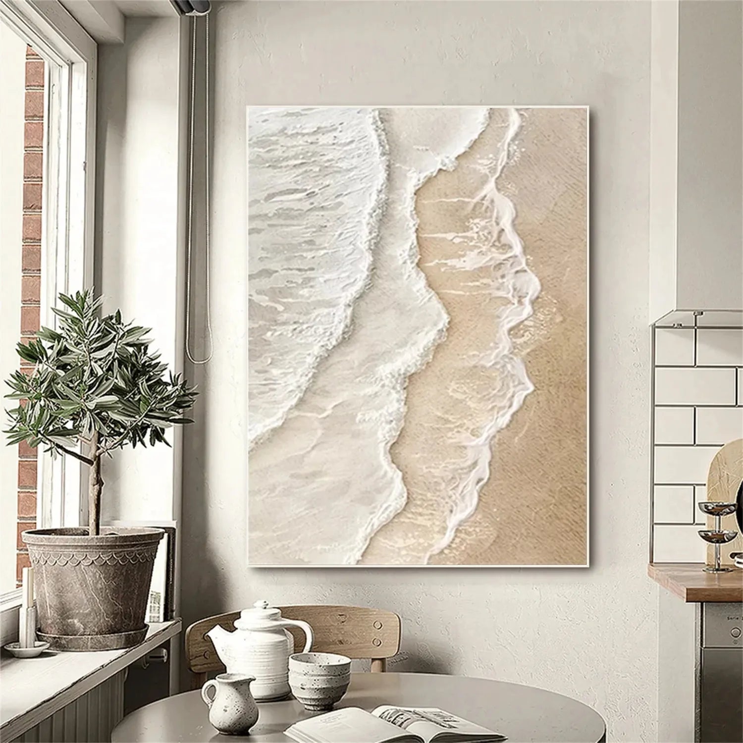 Calm Coastal Sand Textured Abstract -  Minimalist Oil Painting #JJ 134