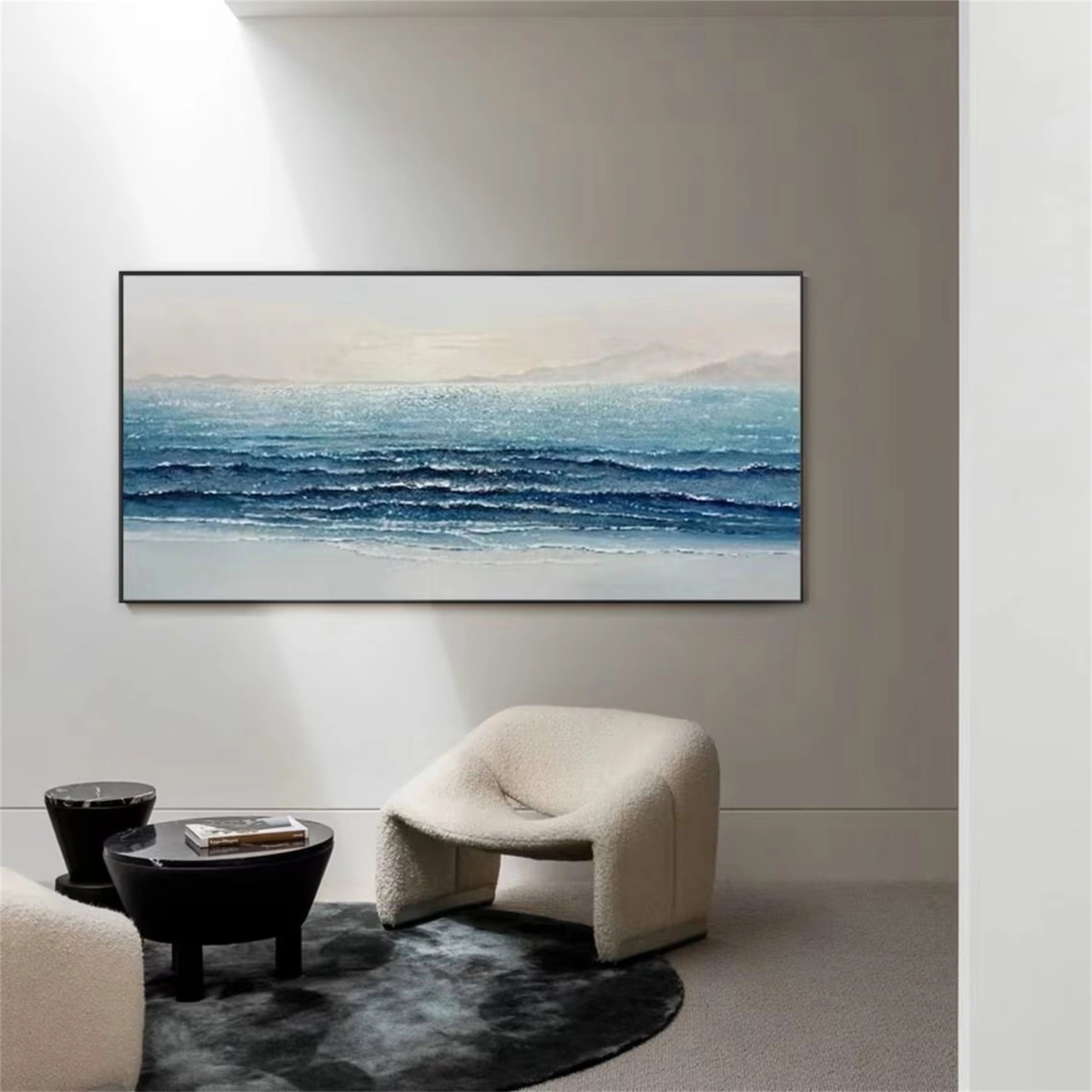 Large Ocean Waves Abstract Wall Art Painting for Dining Room Decor #JJ 246