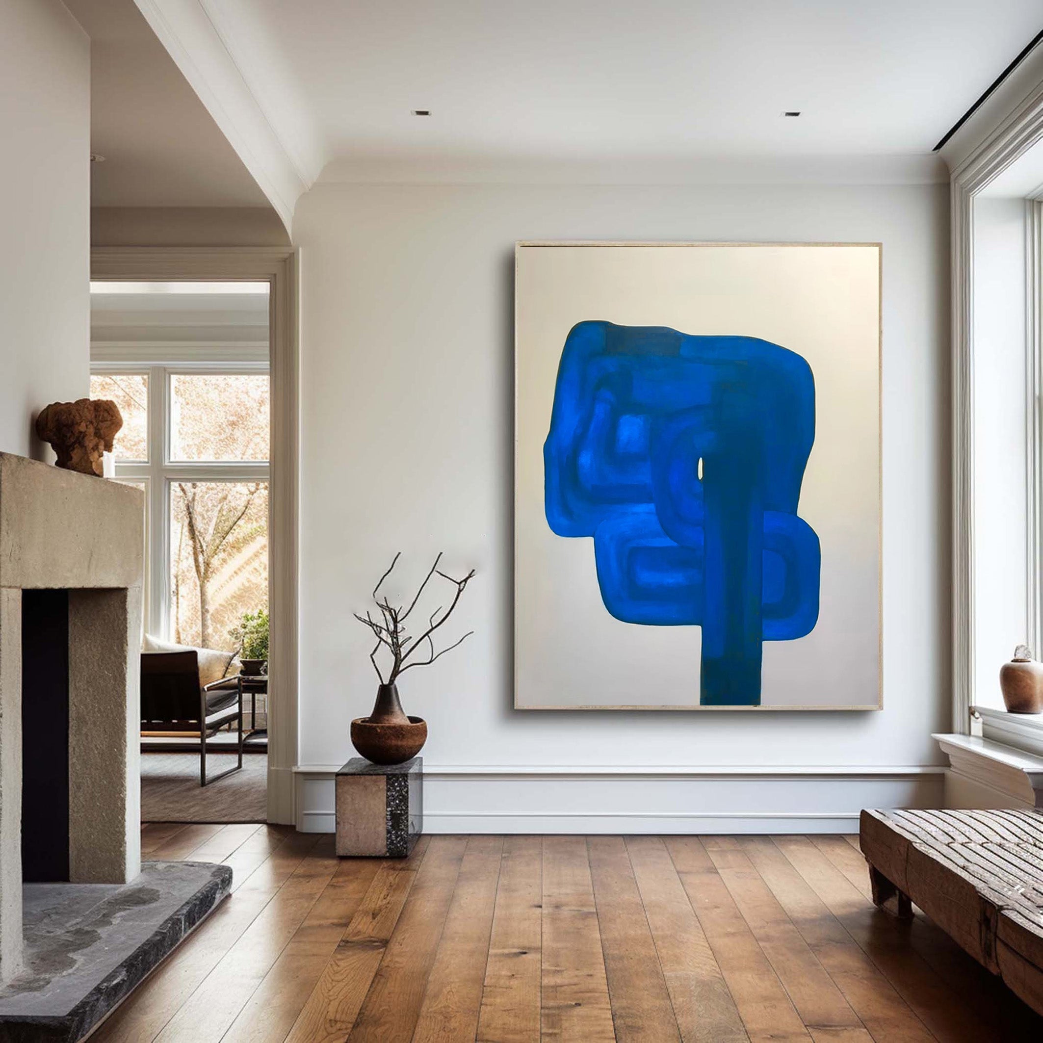 Oversized Cobalt Blue Abstract Painting | Contemporary Wall Art #JJ 066