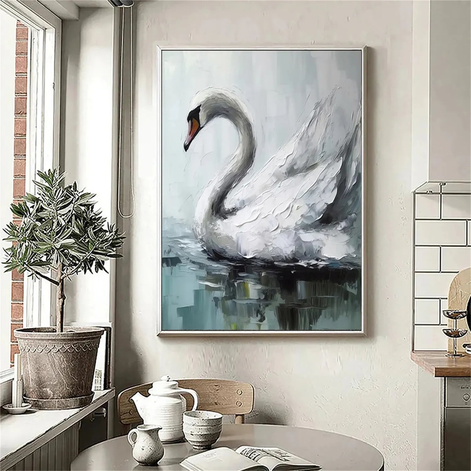White Swan Wall Art | Large Textured Bird Painting Canvas #ZZ 210