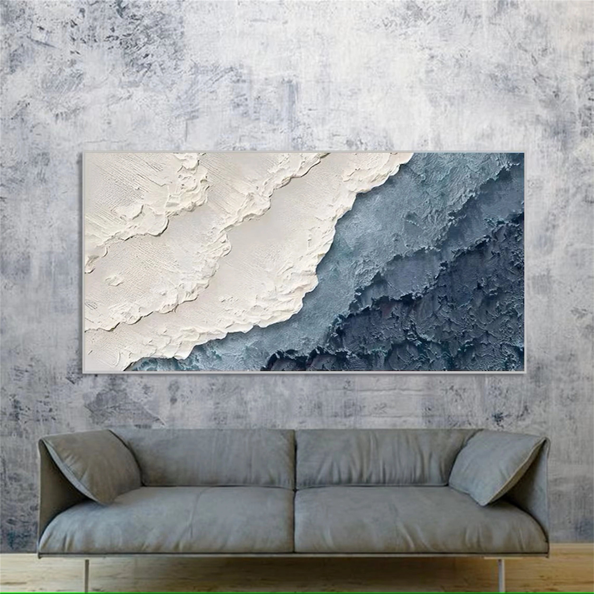 Textured White Blue Ocean Waves Abstract Wall Art #JJ 269