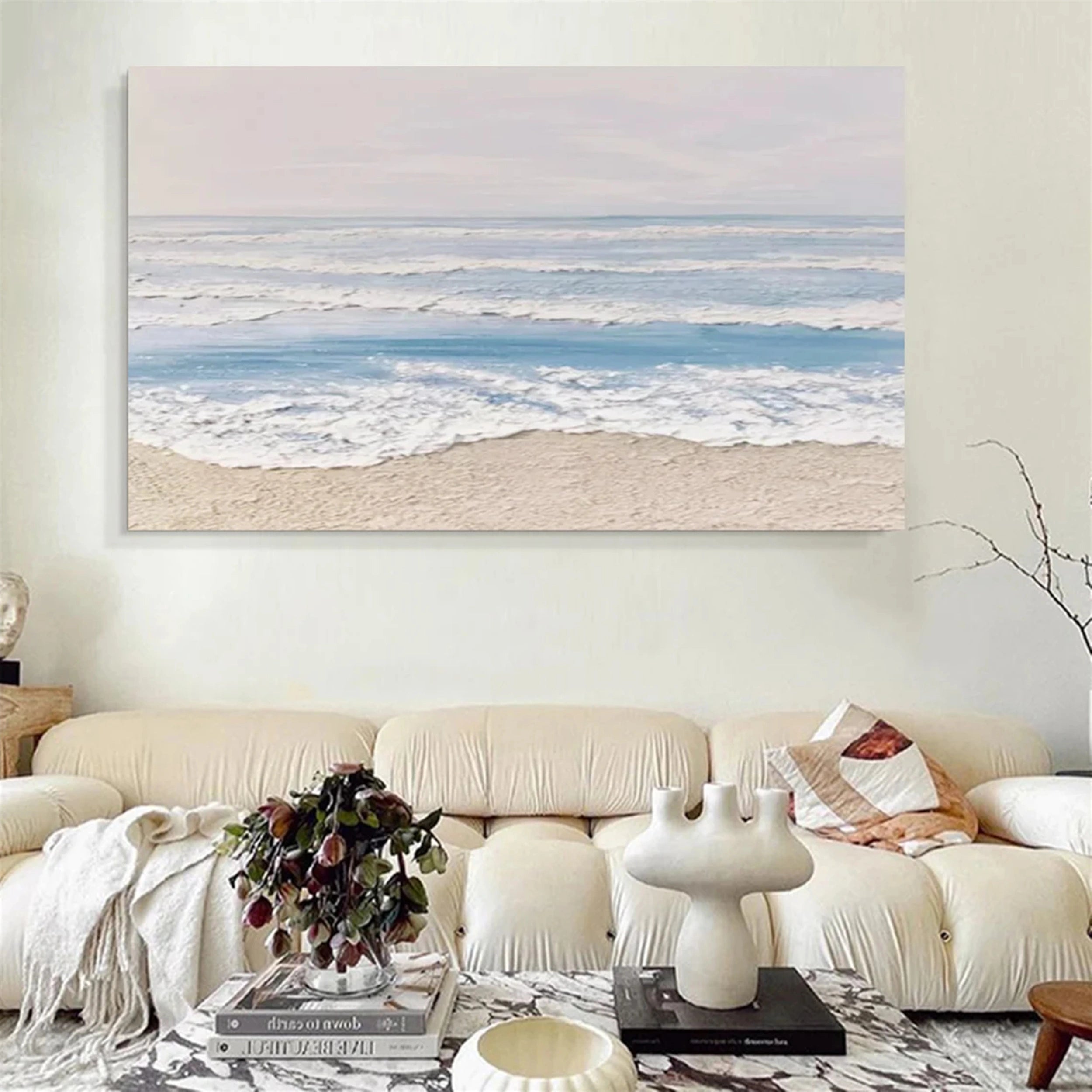 Large Textured Beach Wall Art | Calming Ocean Wave Canvas Painting #ZZ 074