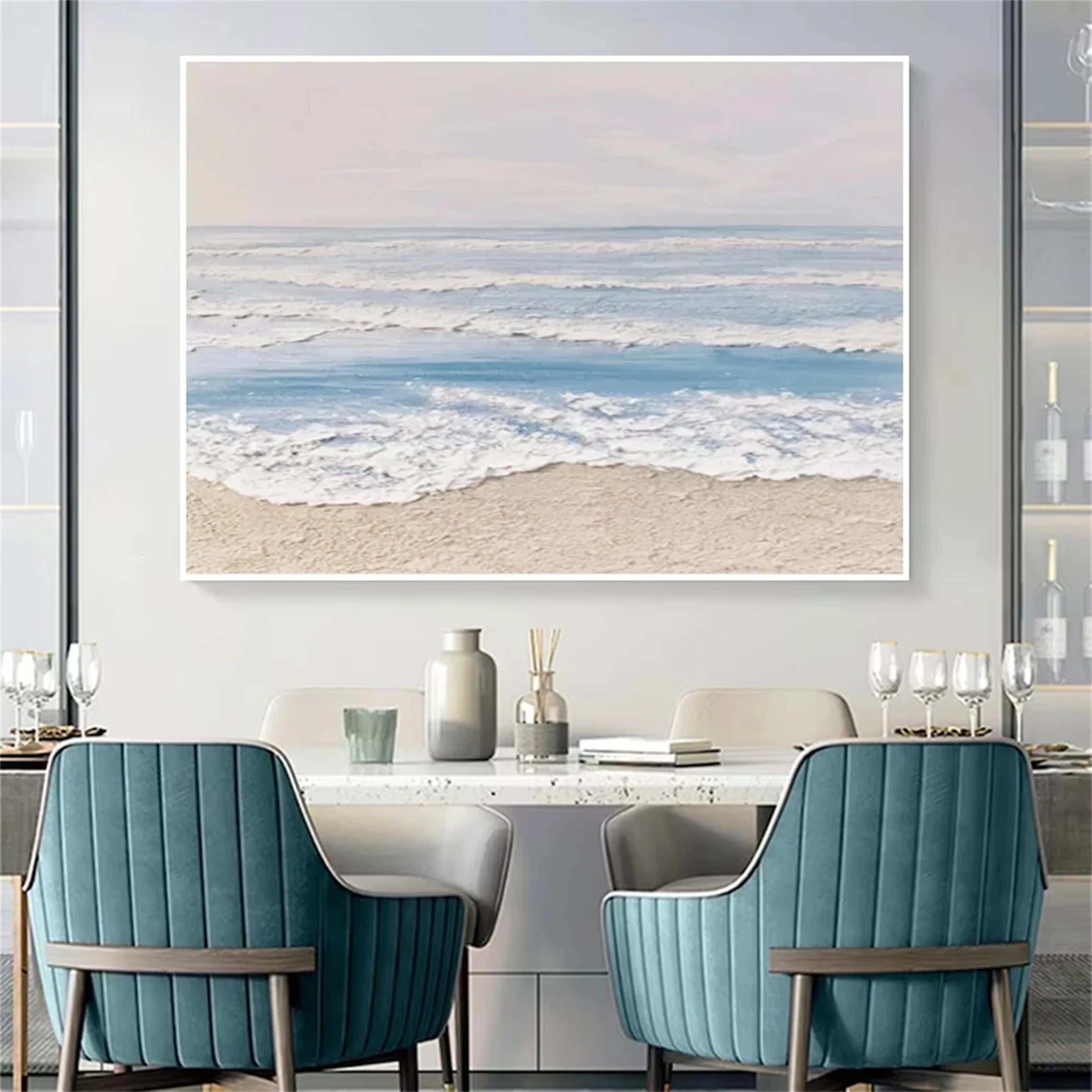 Large Textured Beach Wall Art | Calming Ocean Wave Canvas Painting #ZZ 074