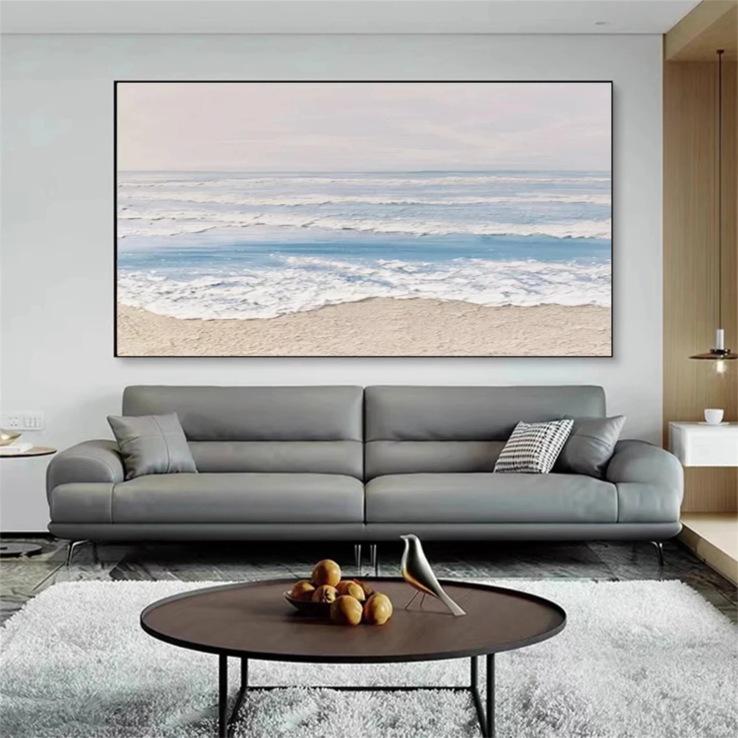 Large Textured Beach Wall Art | Calming Ocean Wave Canvas Painting #ZZ 074