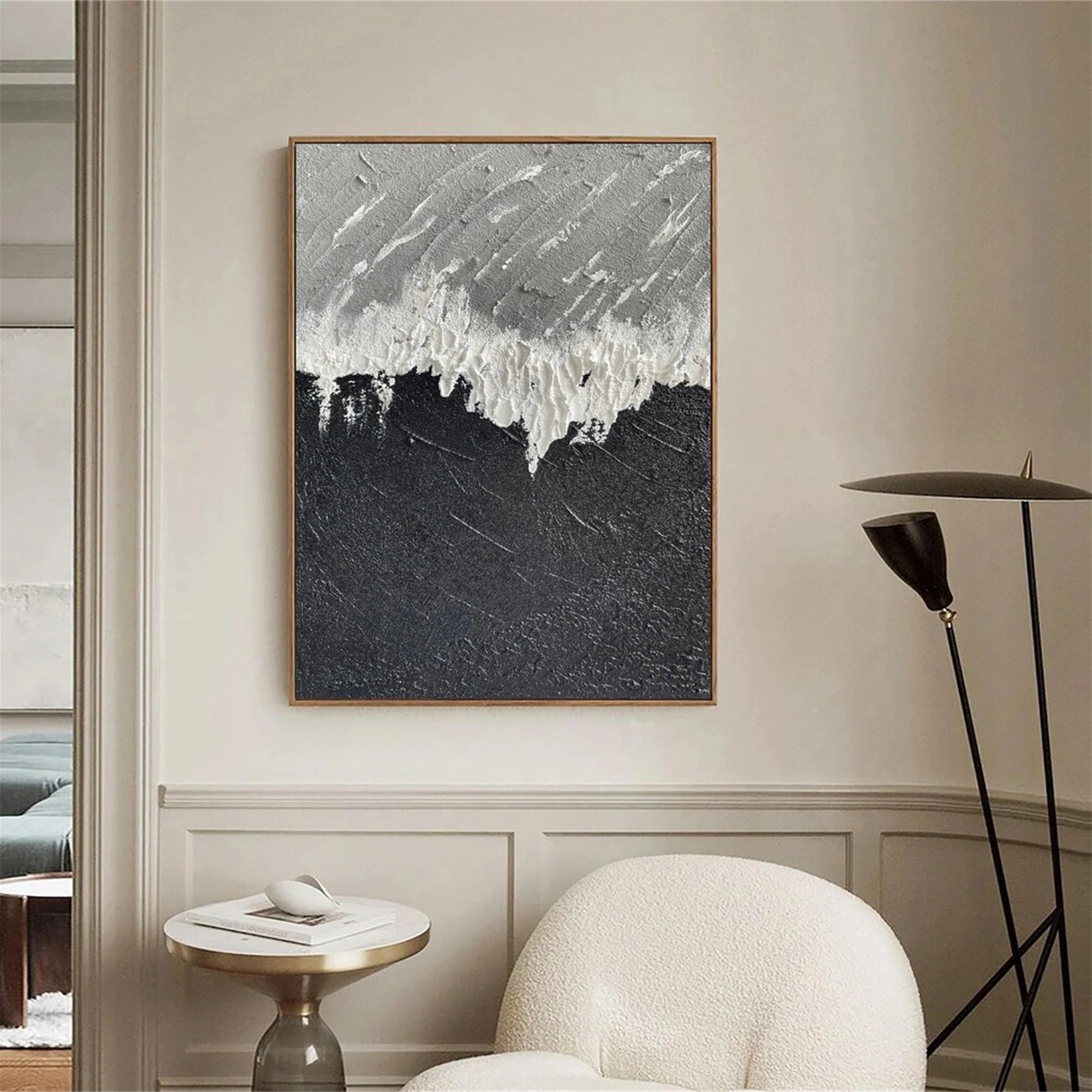Textured Black White Grey Art | Modern Abstract Painting #JJ 225