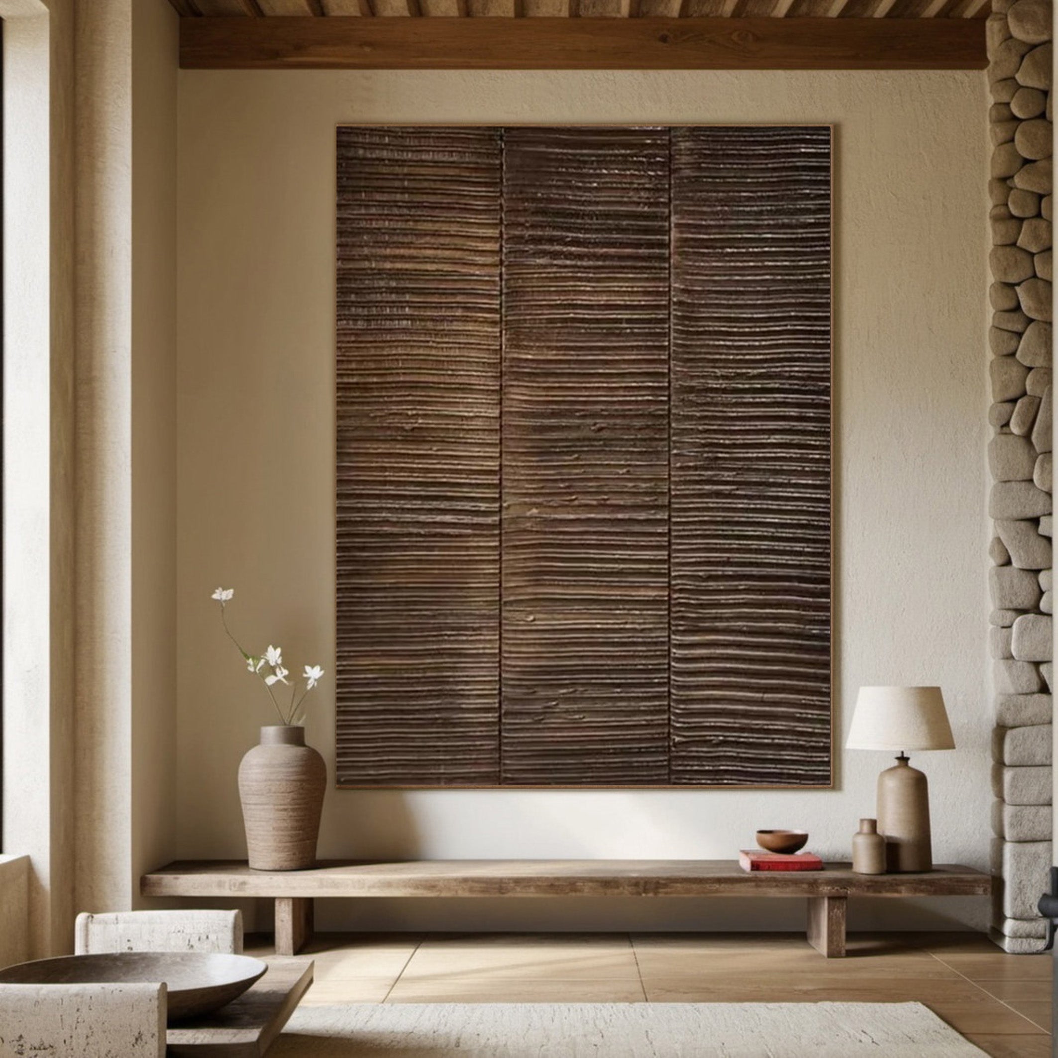 Large Rustic Panel Wall Art | Wabi-Sabi Inspired Textured Decor #JJ 065