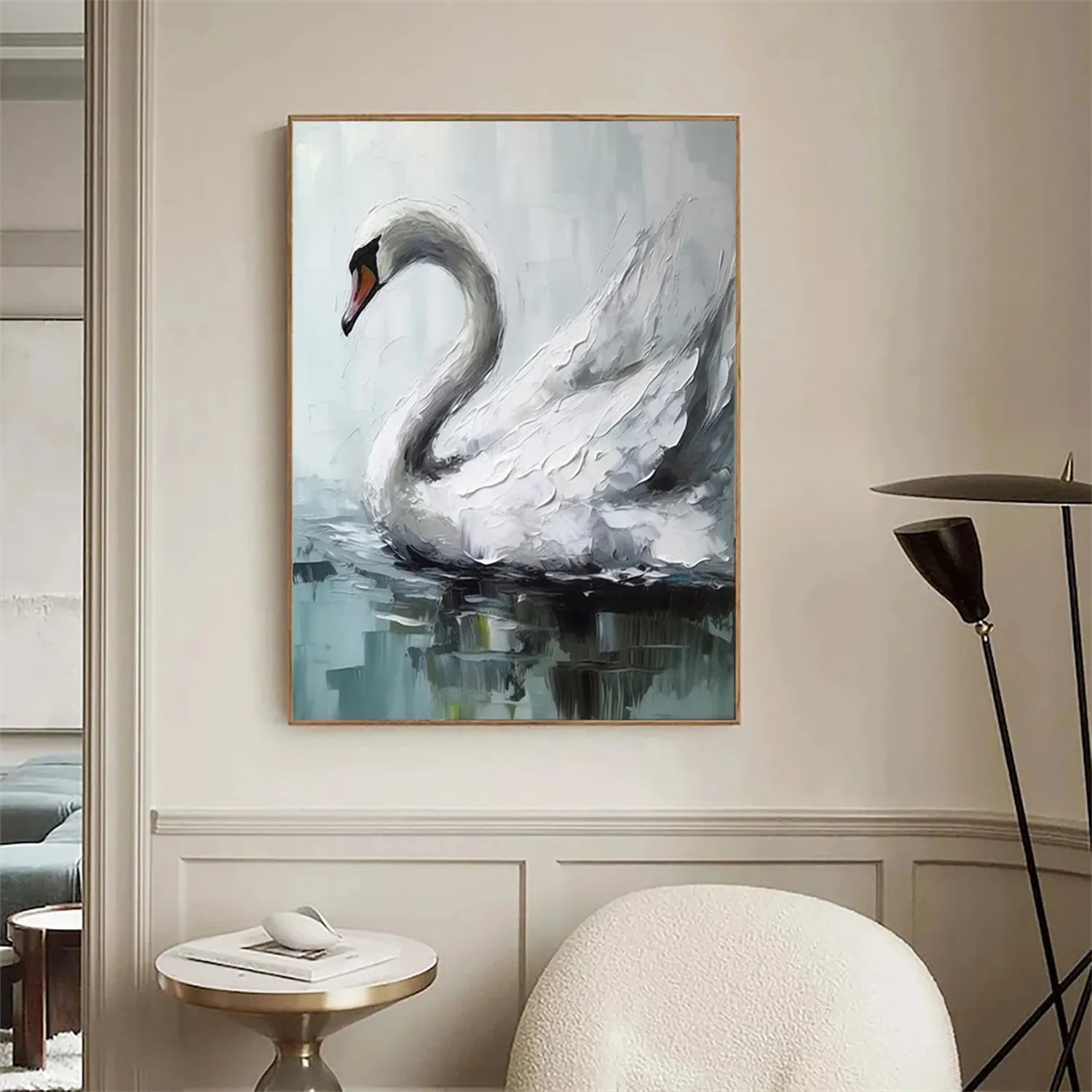 White Swan Wall Art | Large Textured Bird Painting Canvas #ZZ 210
