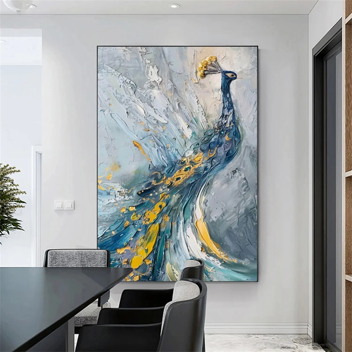 Abstract Peacock Wall Art | Large Textured Bird Painting #ZZ 206