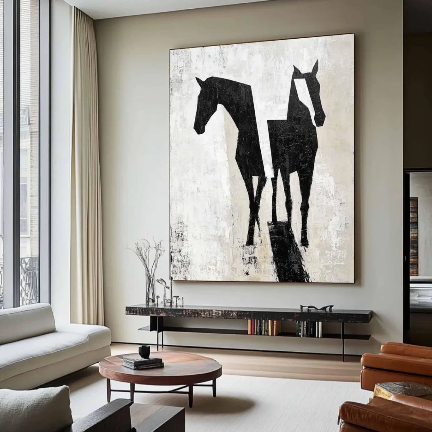 Contemporary Horse Duo: Subtle Abstract Animal Canvas #ZZ 035