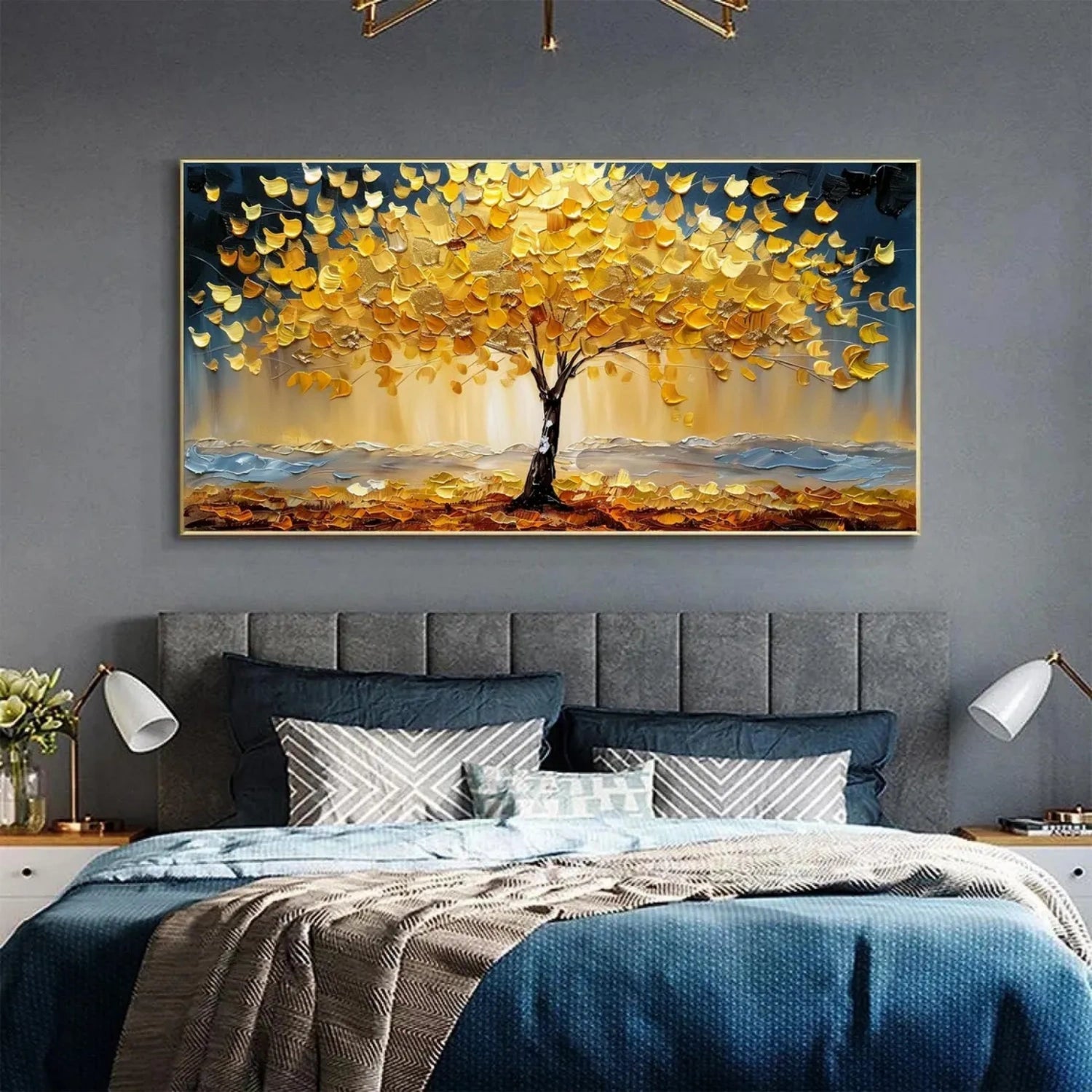 Textured Golden Leaf Tree Painting | Hand-Painted Art#JJ 317