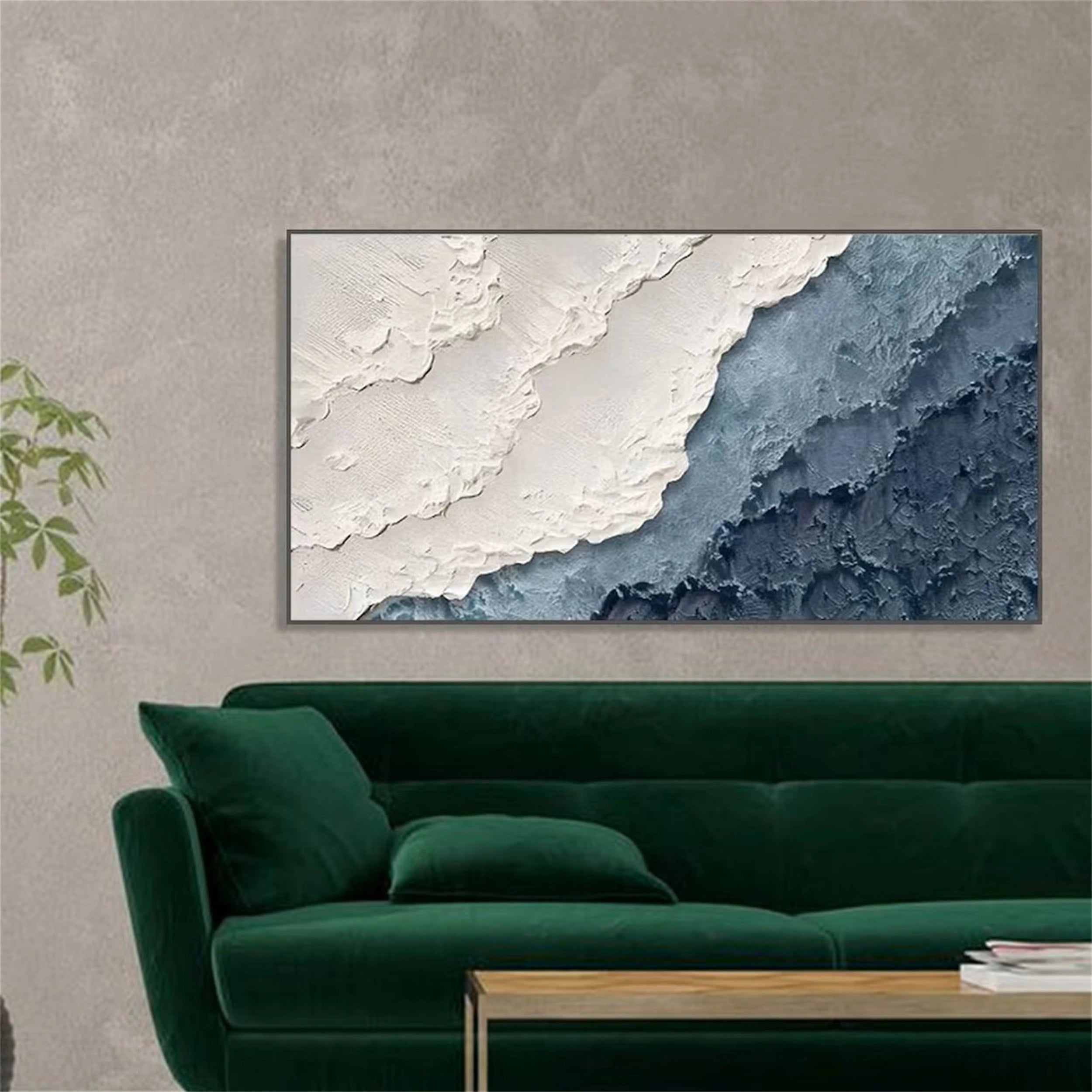 Textured White Blue Ocean Waves Abstract Wall Art #JJ 269